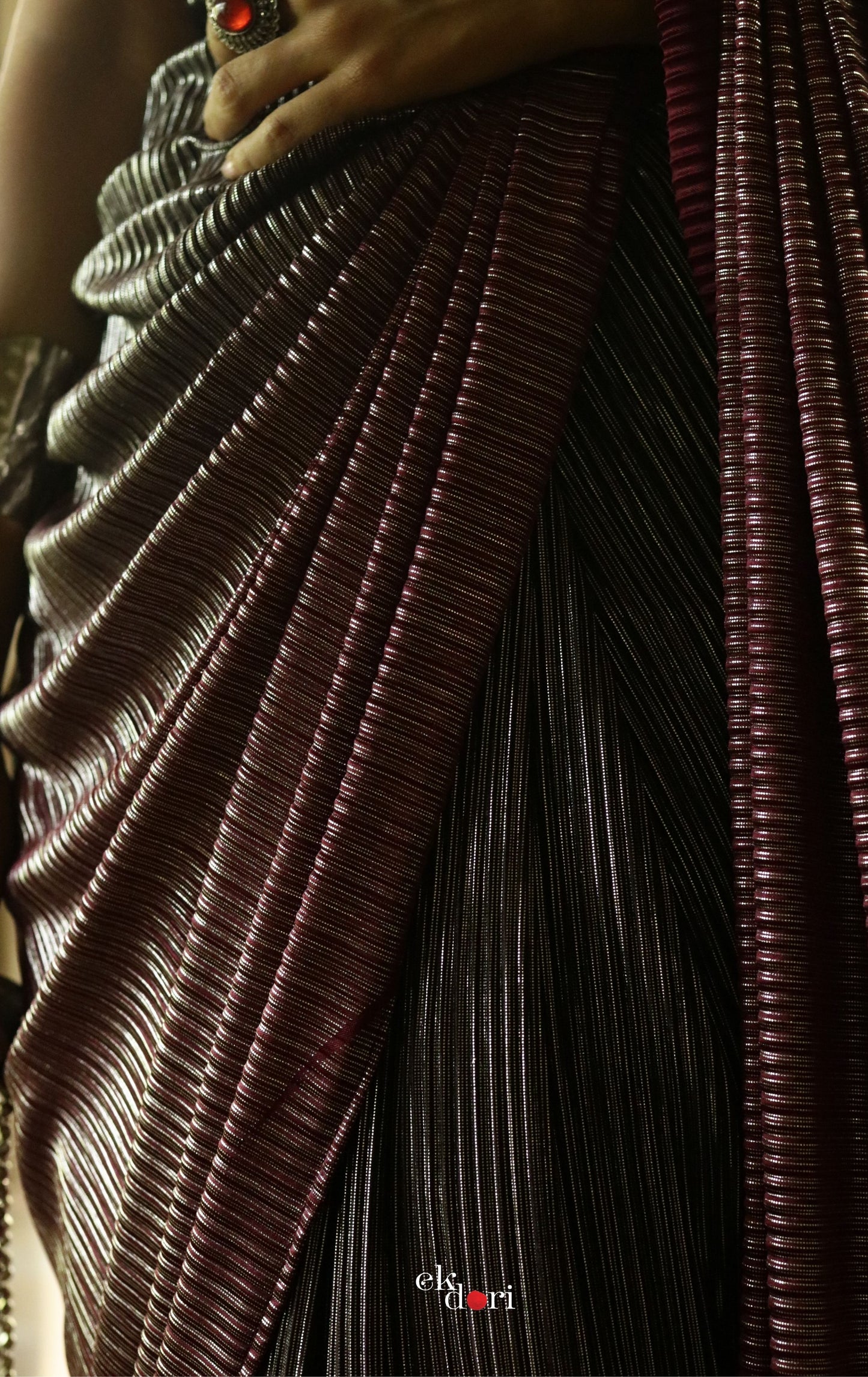 'A Night To Remember' Metallic Micro Pleated Designer Saree : Metallic Cocktail Saree