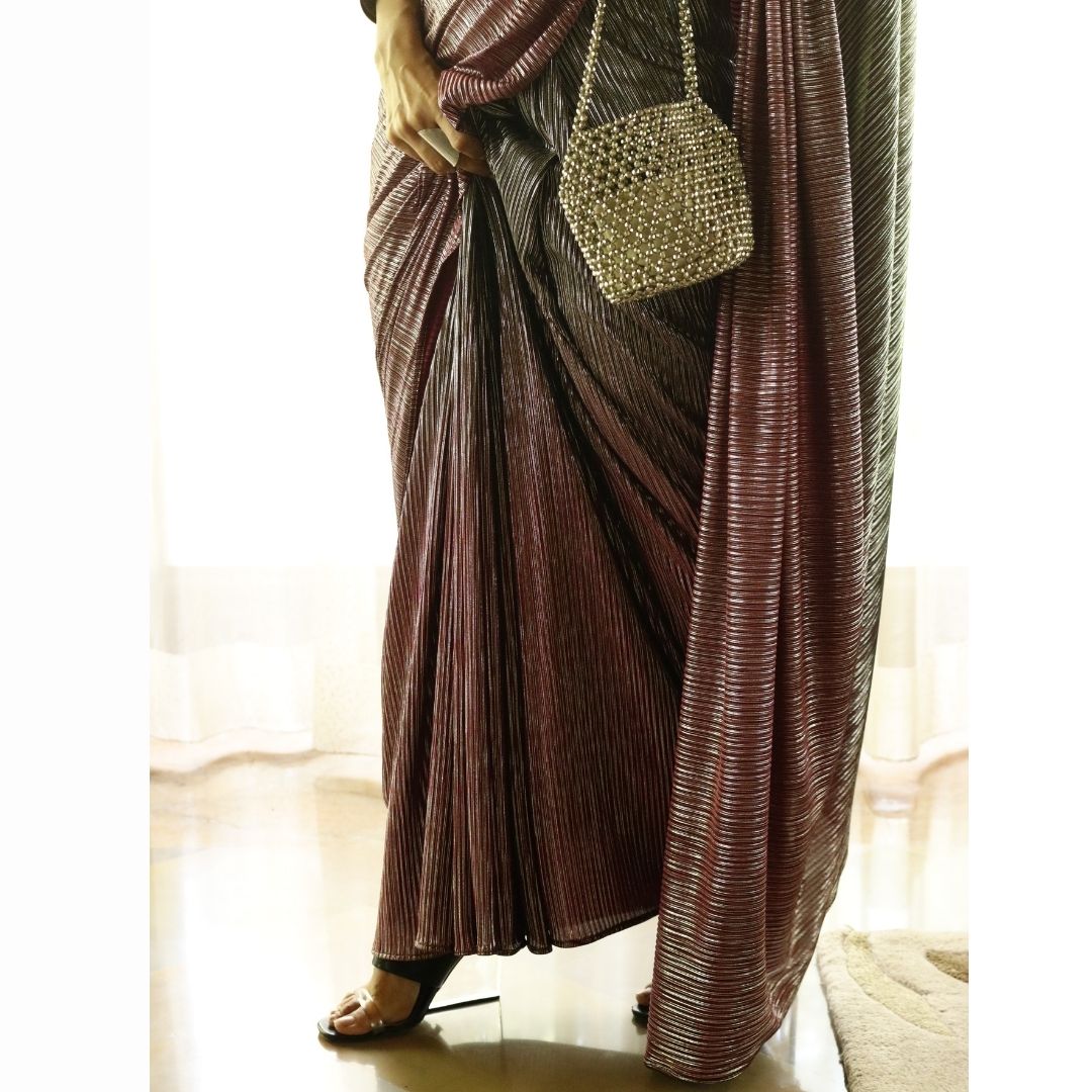 'A Night To Remember' Metallic Micro Pleated Designer Saree : Metallic Cocktail Saree