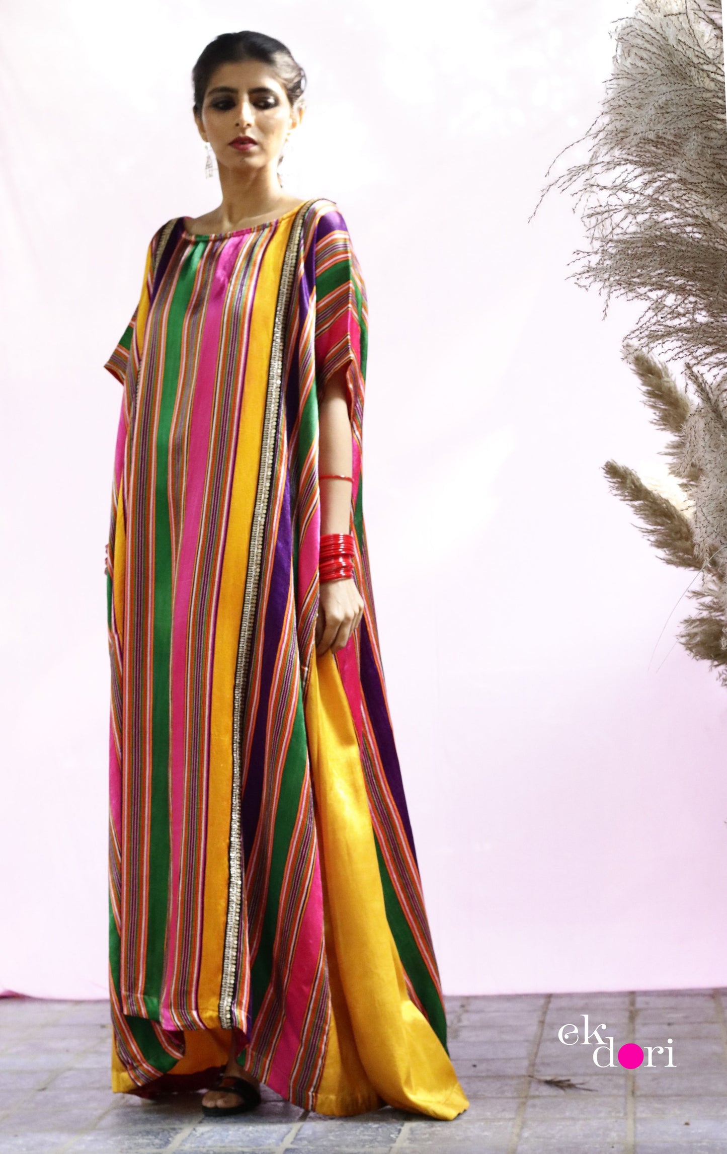 'The Happiest' Silk Kaftan Dress : Handloom Mashru Pure Silk Statement Kaftan Dress