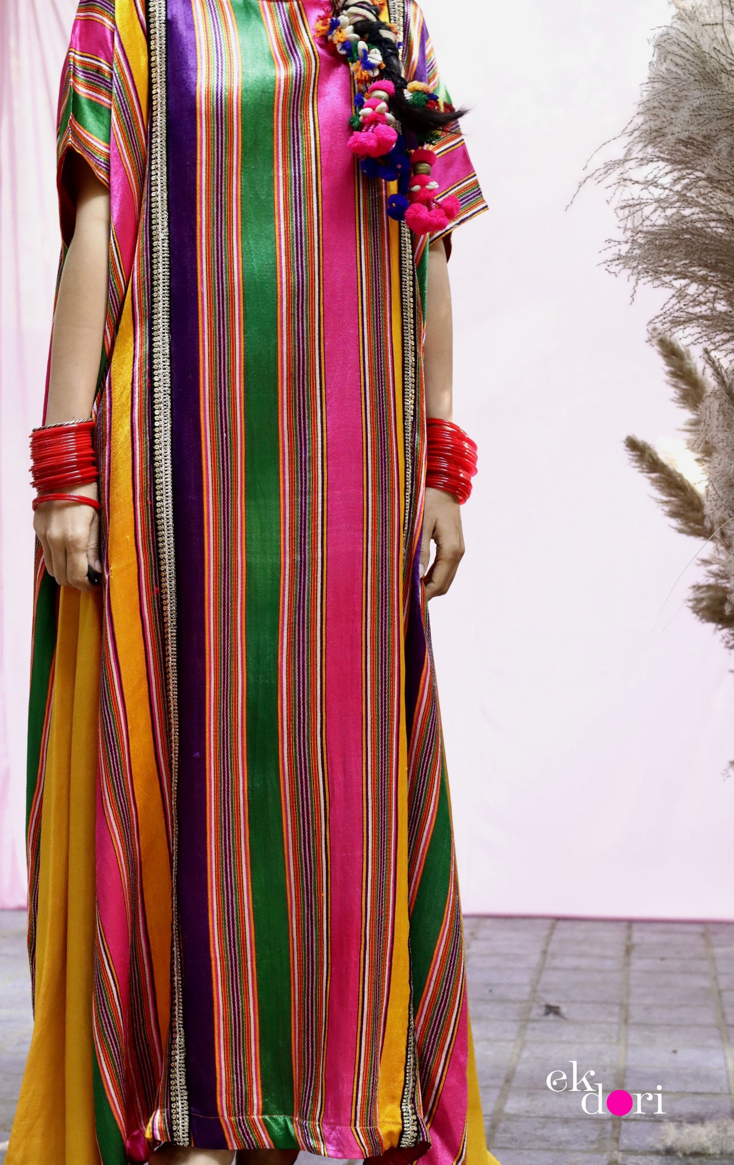 'The Happiest' Silk Kaftan Dress : Handloom Mashru Pure Silk Statement Kaftan Dress