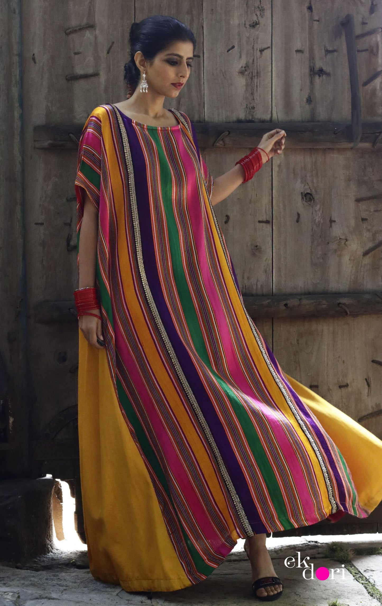 'The Happiest' Silk Kaftan Dress : Handloom Mashru Pure Silk Statement Kaftan Dress