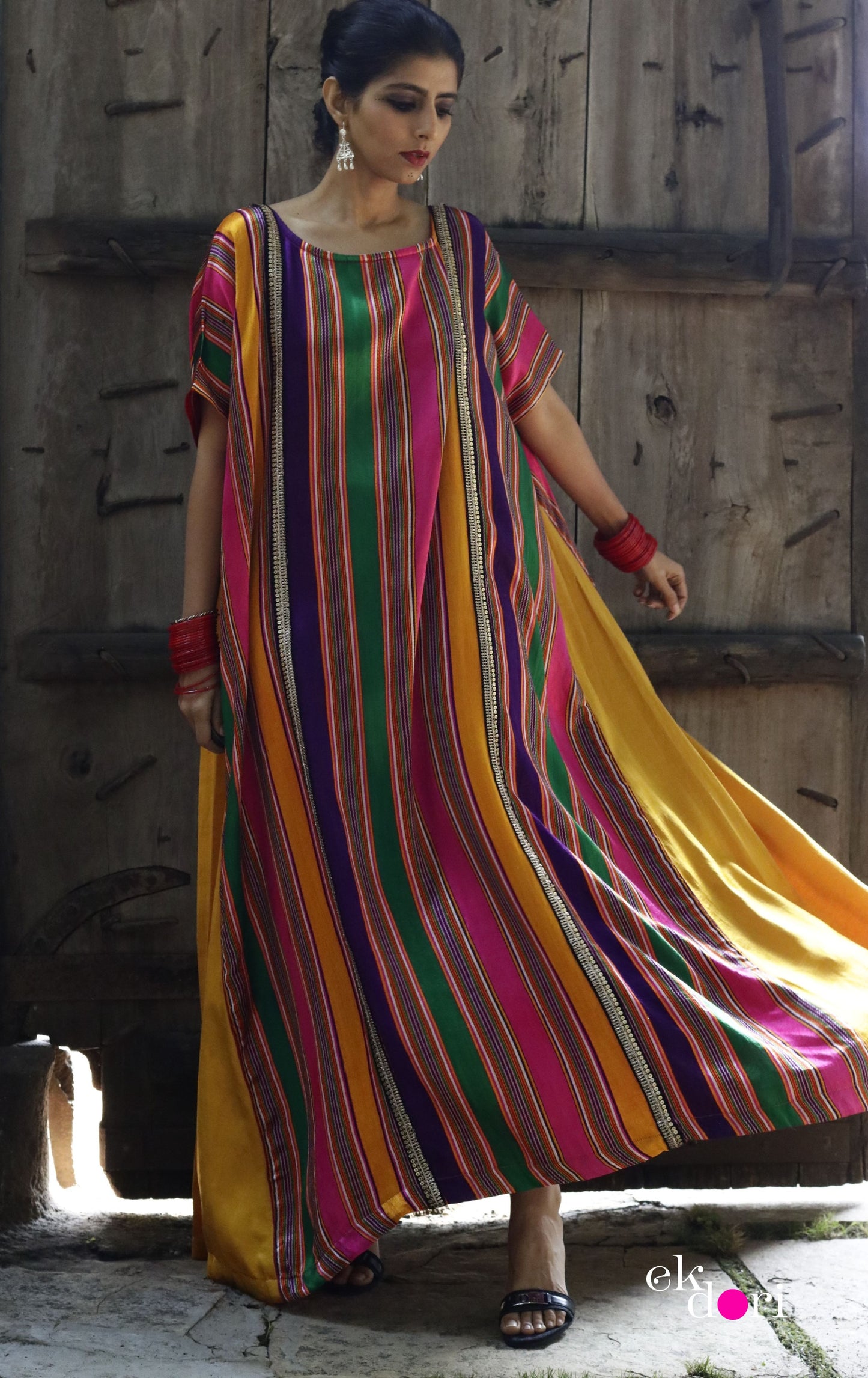 'The Happiest' Silk Kaftan Dress : Handloom Mashru Pure Silk Statement Kaftan Dress