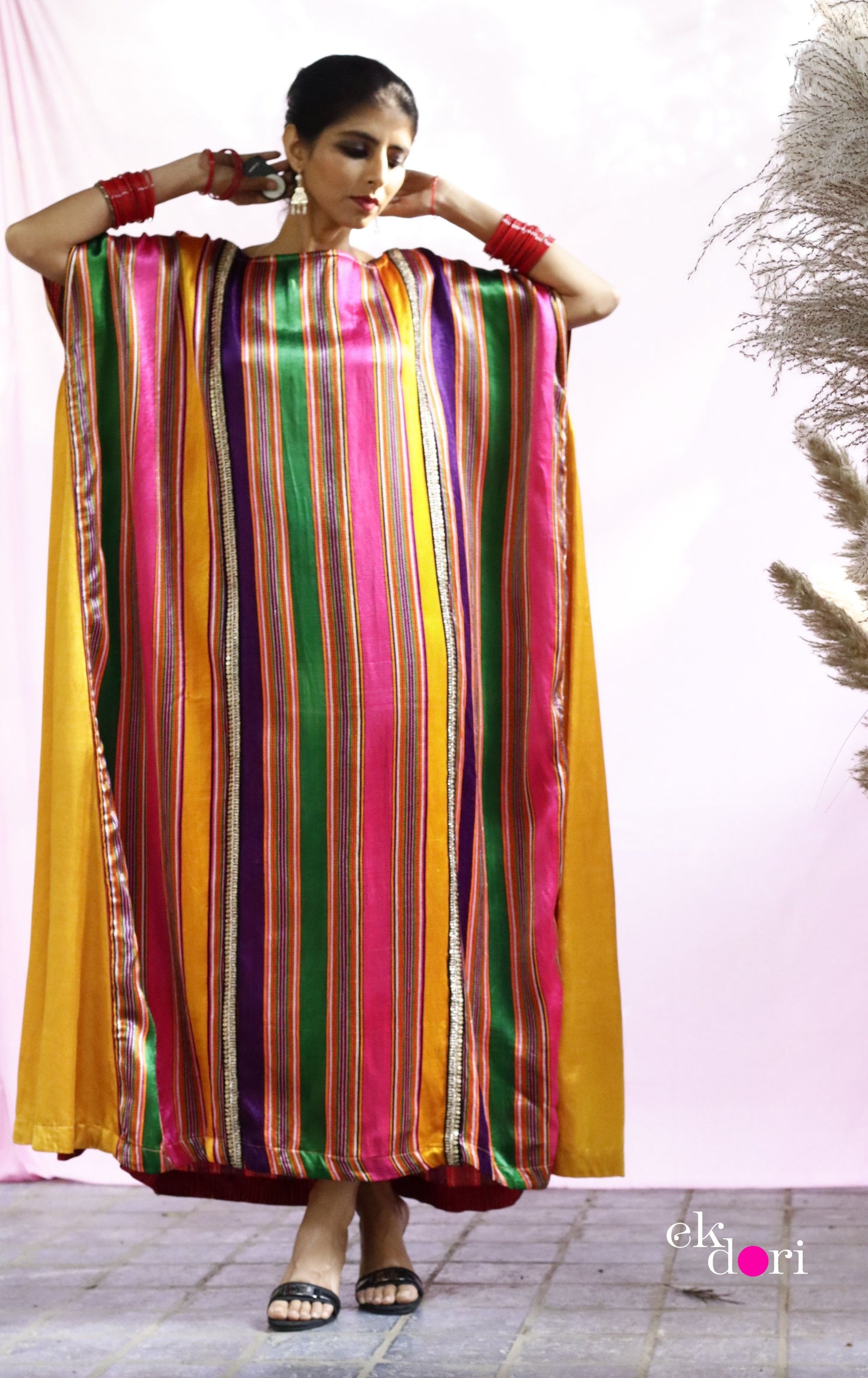 'The Happiest' Silk Kaftan Dress : Handloom Mashru Pure Silk Statement Kaftan Dress