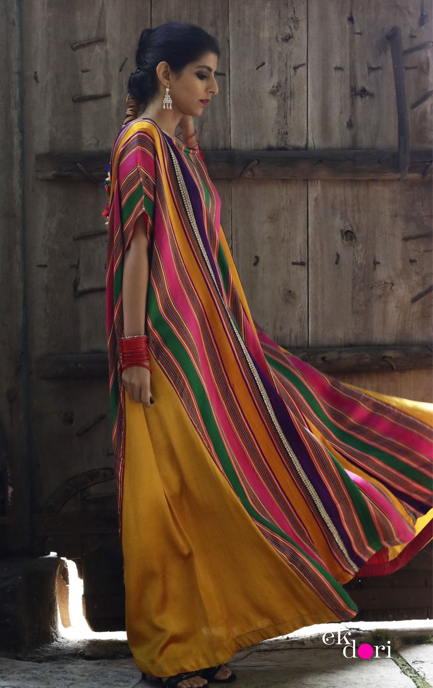 'The Happiest' Silk Kaftan Dress : Handloom Mashru Pure Silk Statement Kaftan Dress