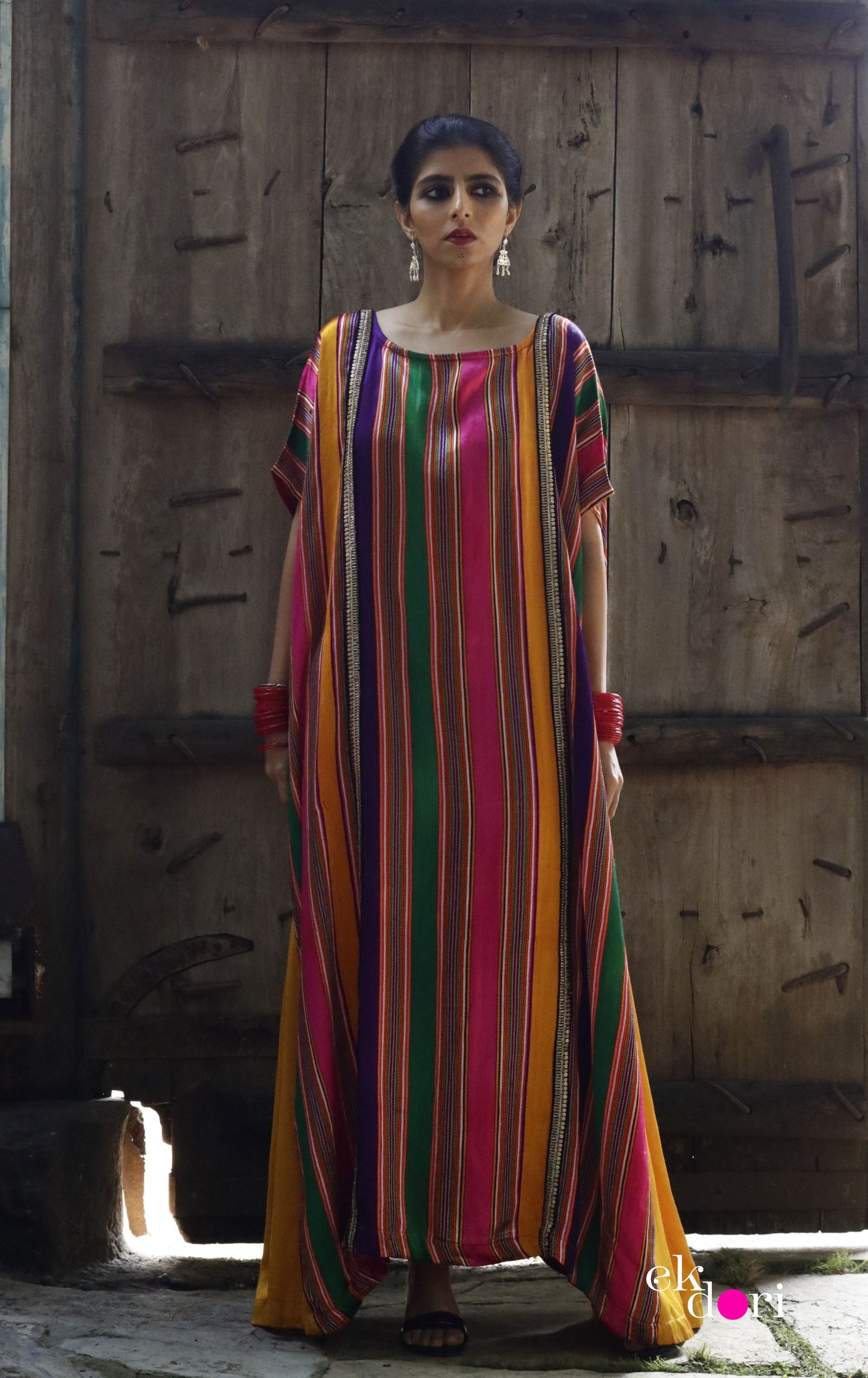'The Happiest' Silk Kaftan Dress : Handloom Mashru Pure Silk Statement Kaftan Dress