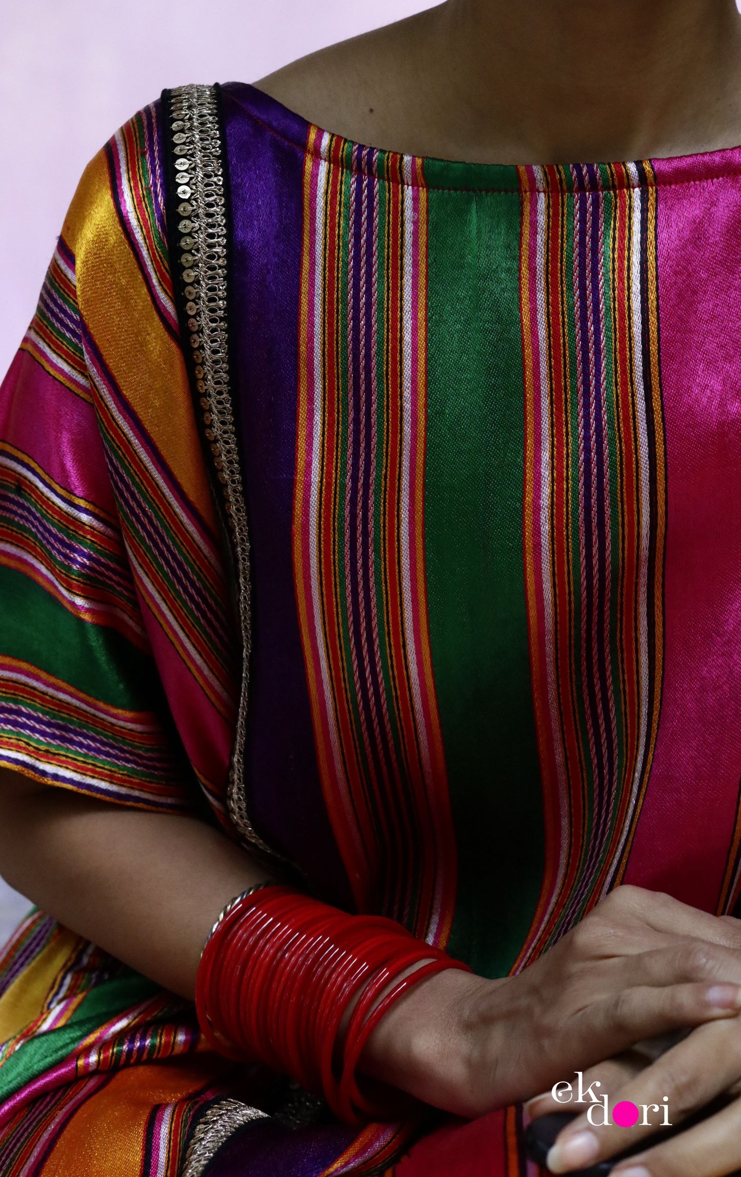 'The Happiest' Silk Kaftan Dress : Handloom Mashru Pure Silk Statement Kaftan Dress