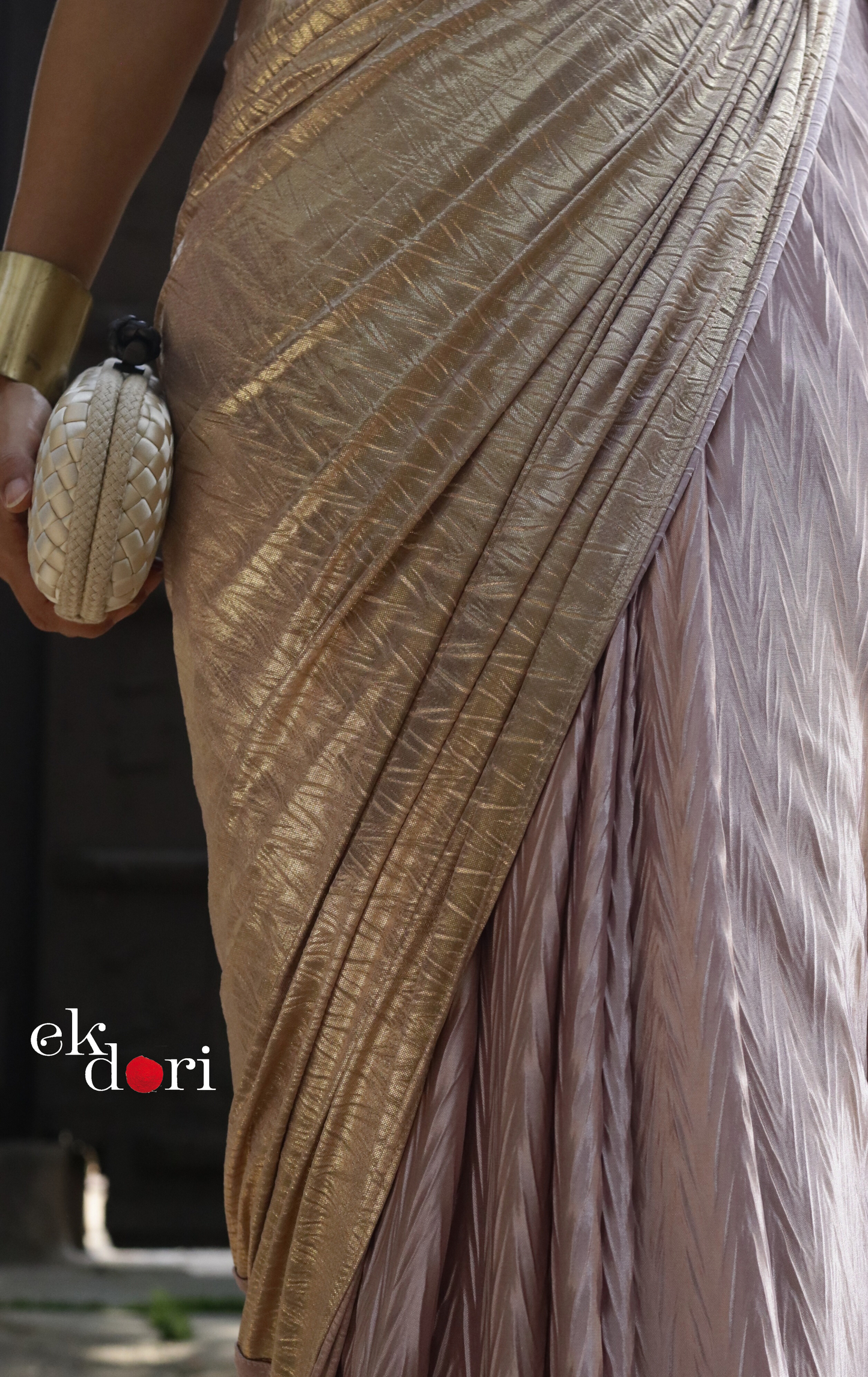 Gold & Mauve Saree : Micro Pleated Designer Saree : Metallic Cocktail Saree