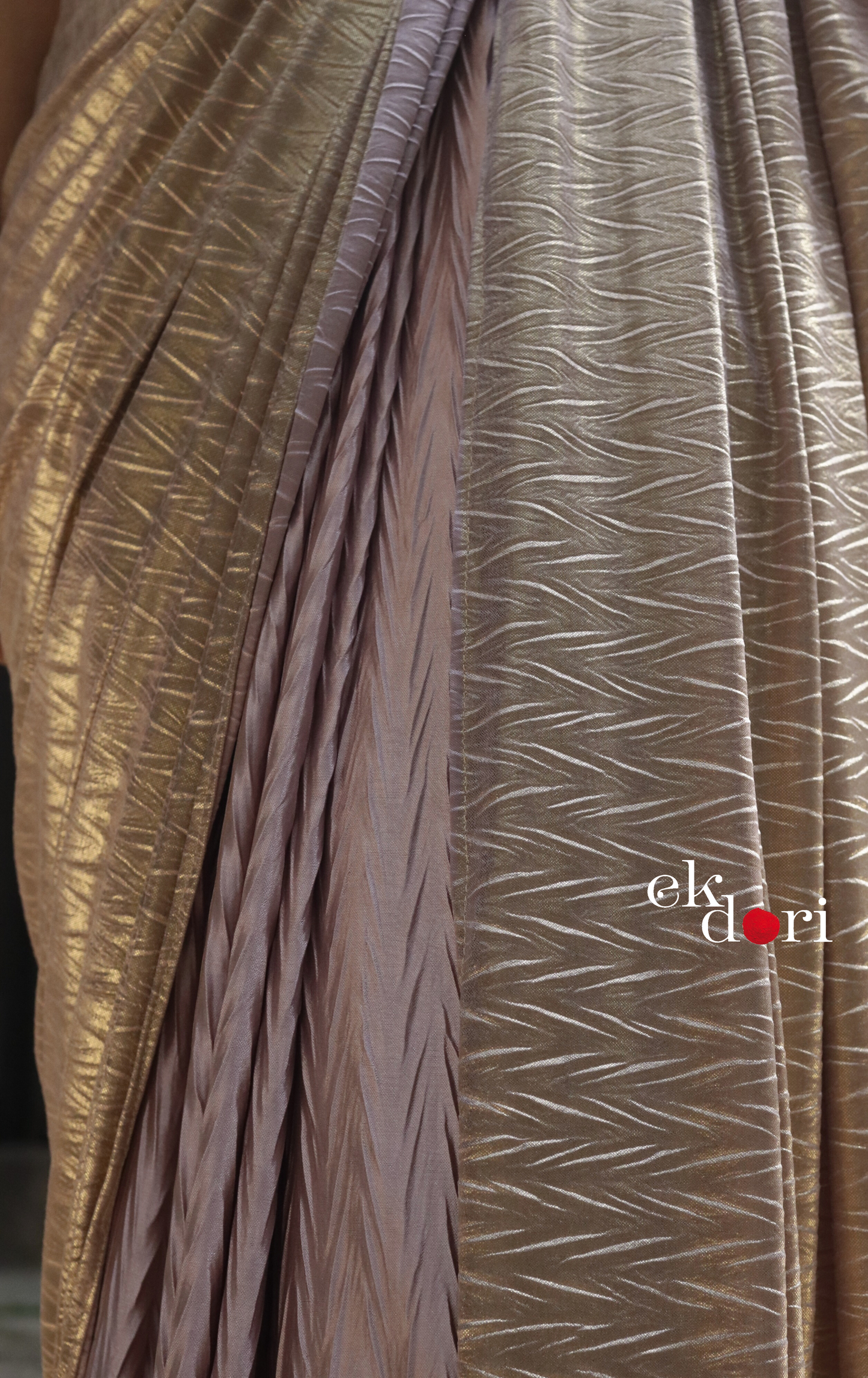 Gold & Mauve Saree : Micro Pleated Designer Saree : Metallic Cocktail Saree