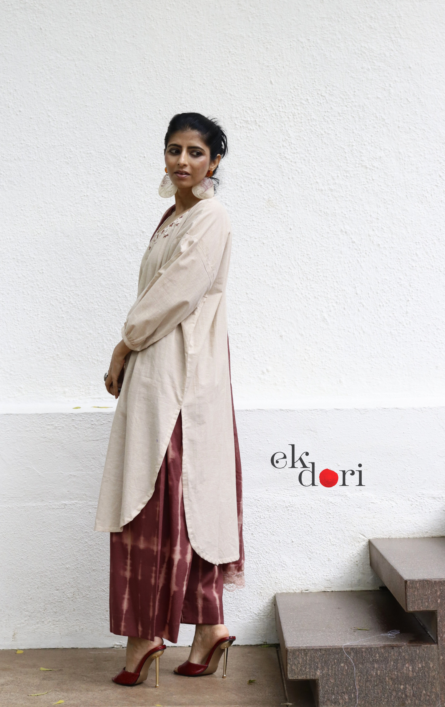 Cotton Hand Embroidered Kurta Co-Ord Set 'Sheesha' : Buy Palazzo Pant Kurta Tie Dye Cotton Co-ord Set 