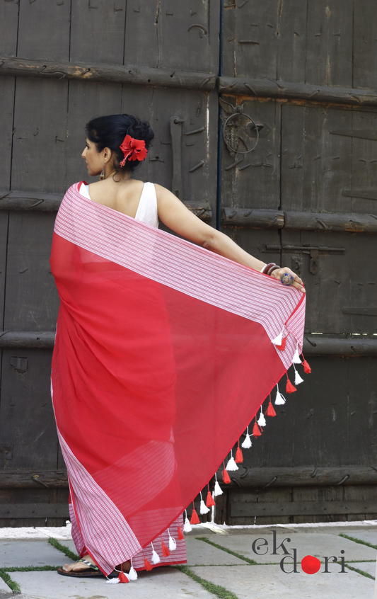 Mul Cotton Red Summer Saree 'Sindoori' : Buy Cotton Mul Sarees