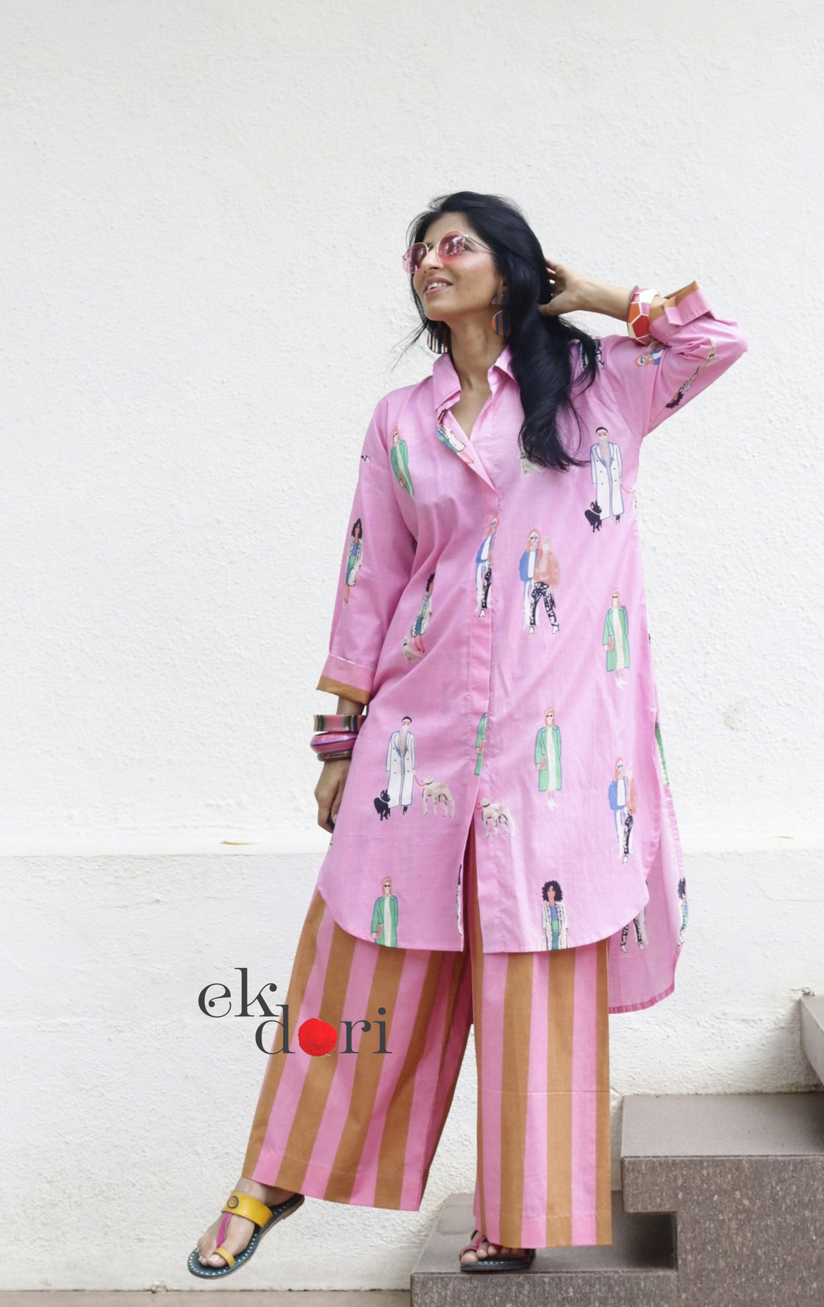 Cotton Kurta Co-Ord Set 'City Stroll' : Buy Palazzo Pant Kurta Cotton Co-ord Set In Quirky Fun Print