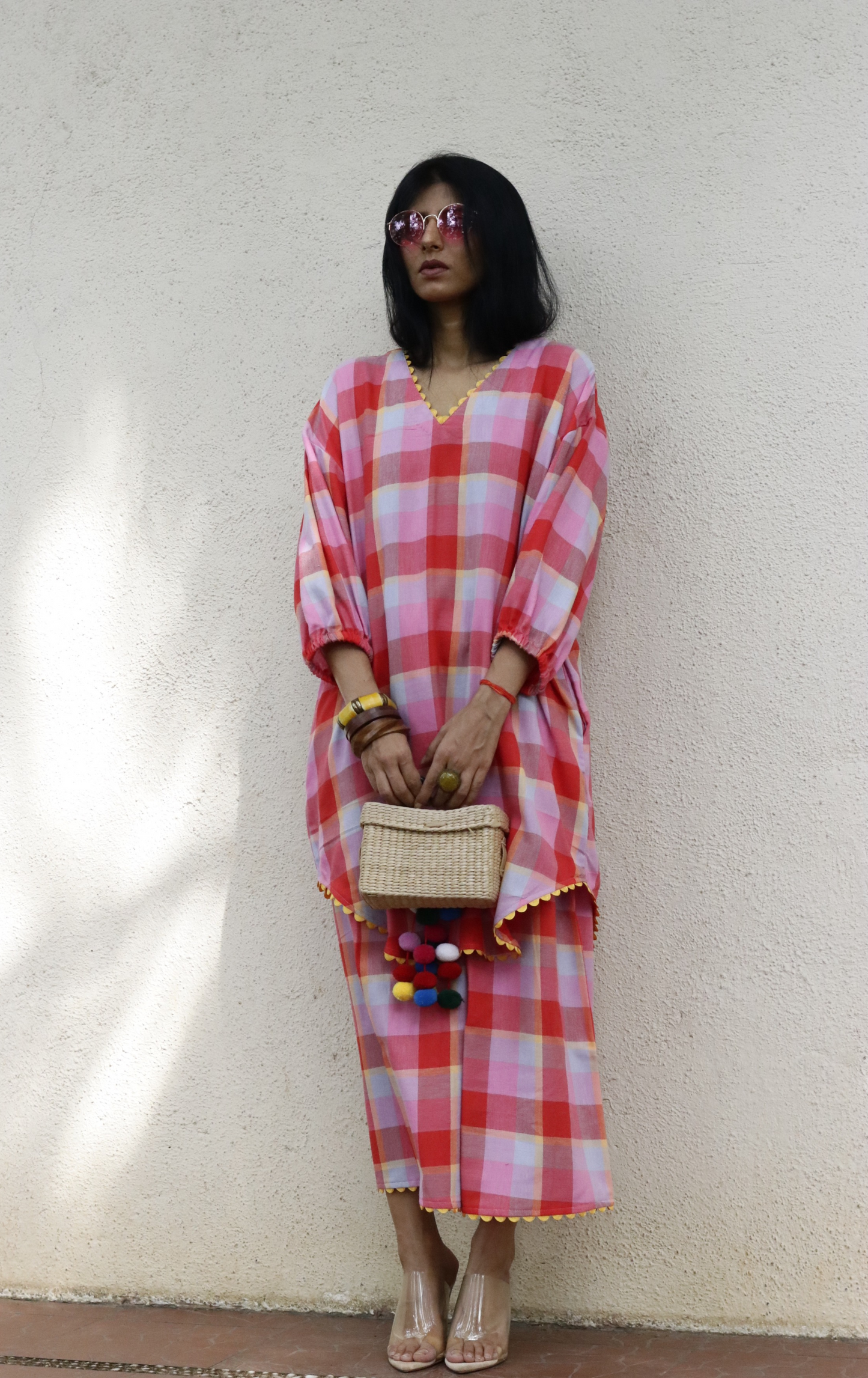 'Pink Play' Fun Checks Cotton Co-ord Set : Buy Palazzo Pant Kurta Cotton Co-ord Set