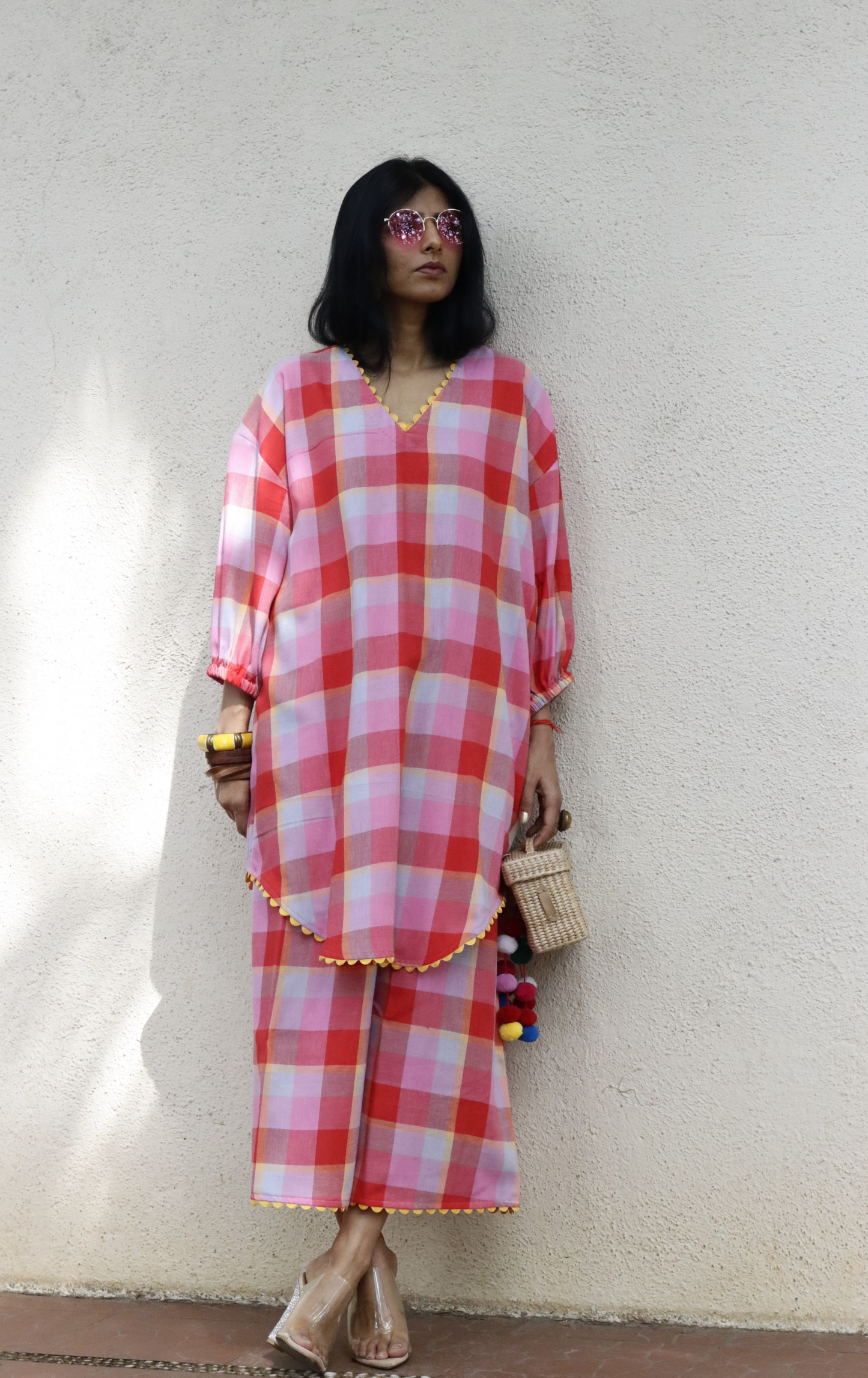 'Pink Play' Fun Checks Cotton Co-ord Set : Buy Palazzo Pant Kurta Cotton Co-ord Set