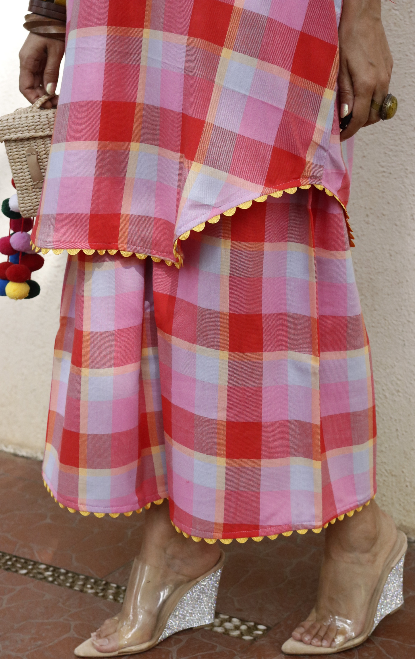 'Pink Play' Fun Checks Cotton Co-ord Set : Buy Palazzo Pant Kurta Cotton Co-ord Set