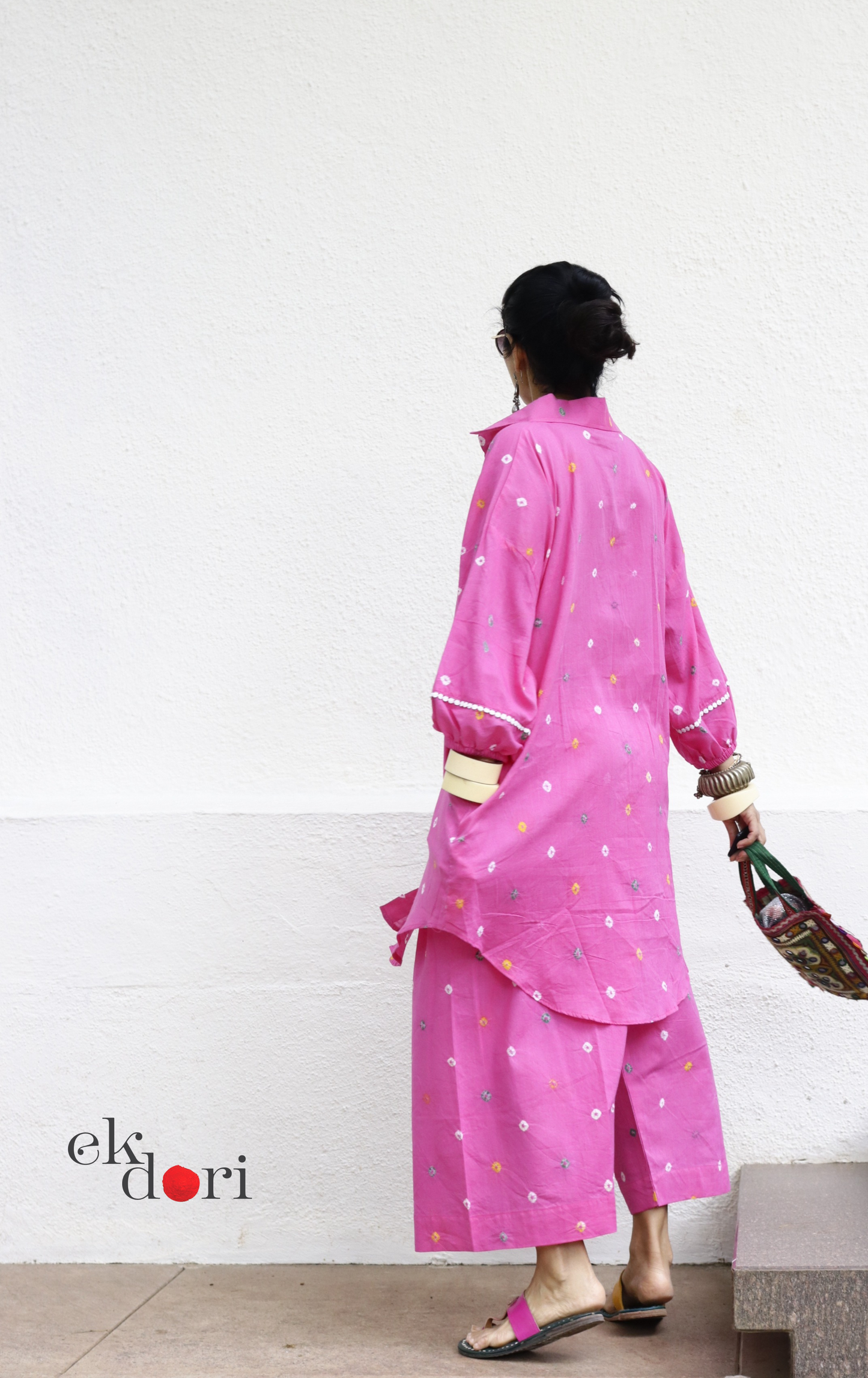 Bandhani 'Pink Confetti' Pink Colourful Cotton Co-ord Set : Buy Kurta Palazzo Cotton Co-ord Set