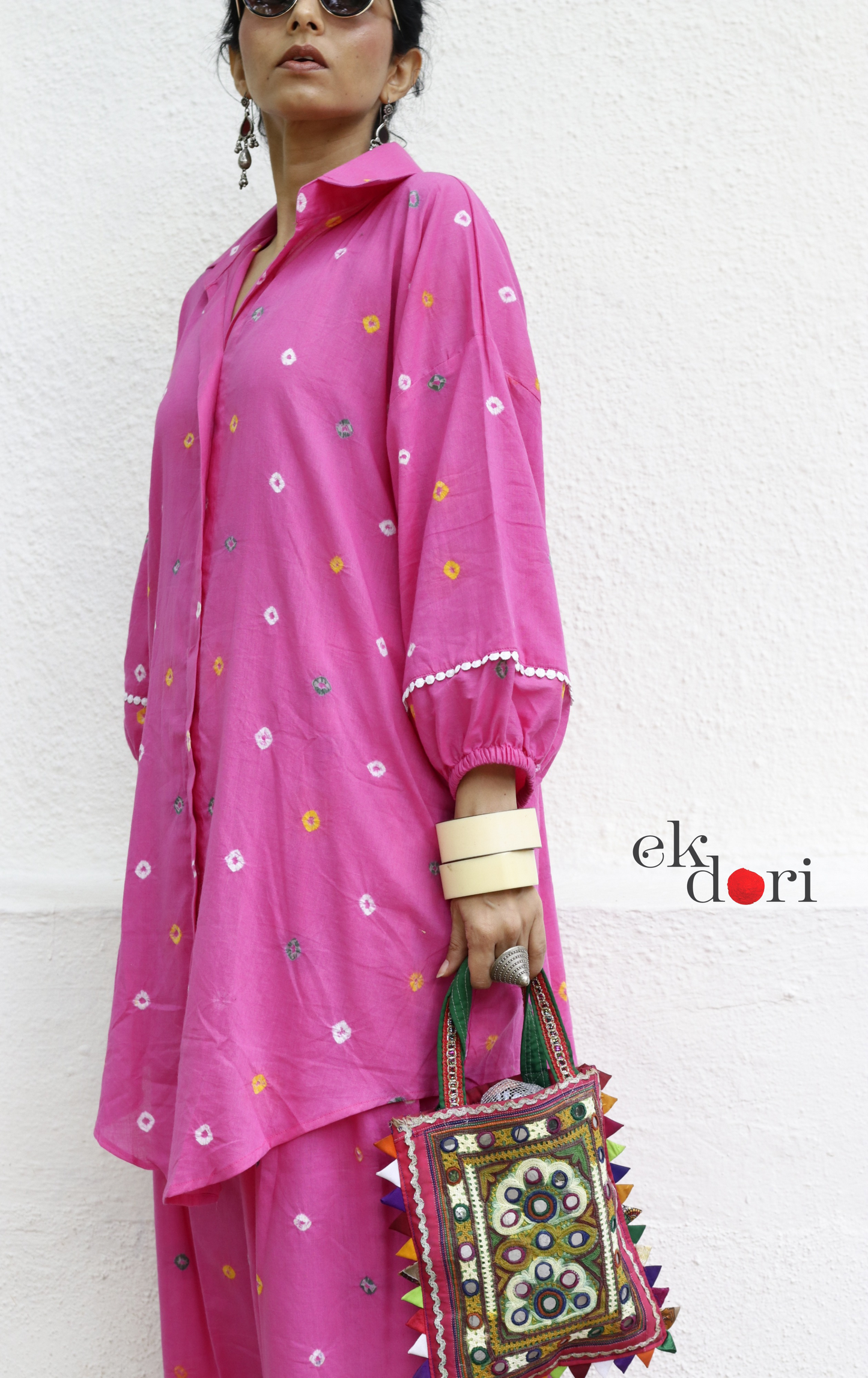 Bandhani 'Pink Confetti' Pink Colourful Cotton Co-ord Set : Buy Kurta Palazzo Cotton Co-ord Set