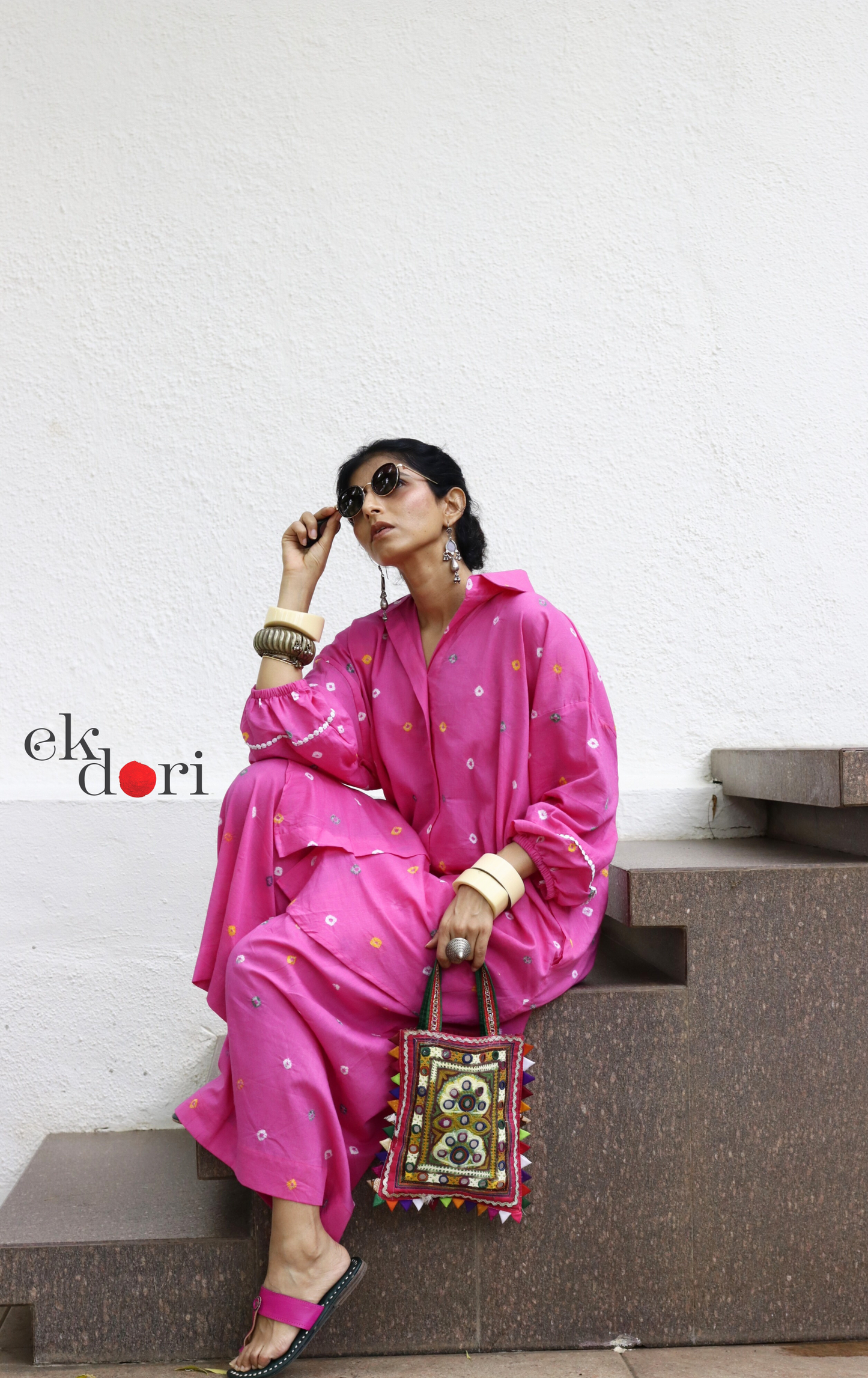Bandhani 'Pink Confetti' Pink Colourful Cotton Co-ord Set : Buy Kurta Palazzo Cotton Co-ord Set