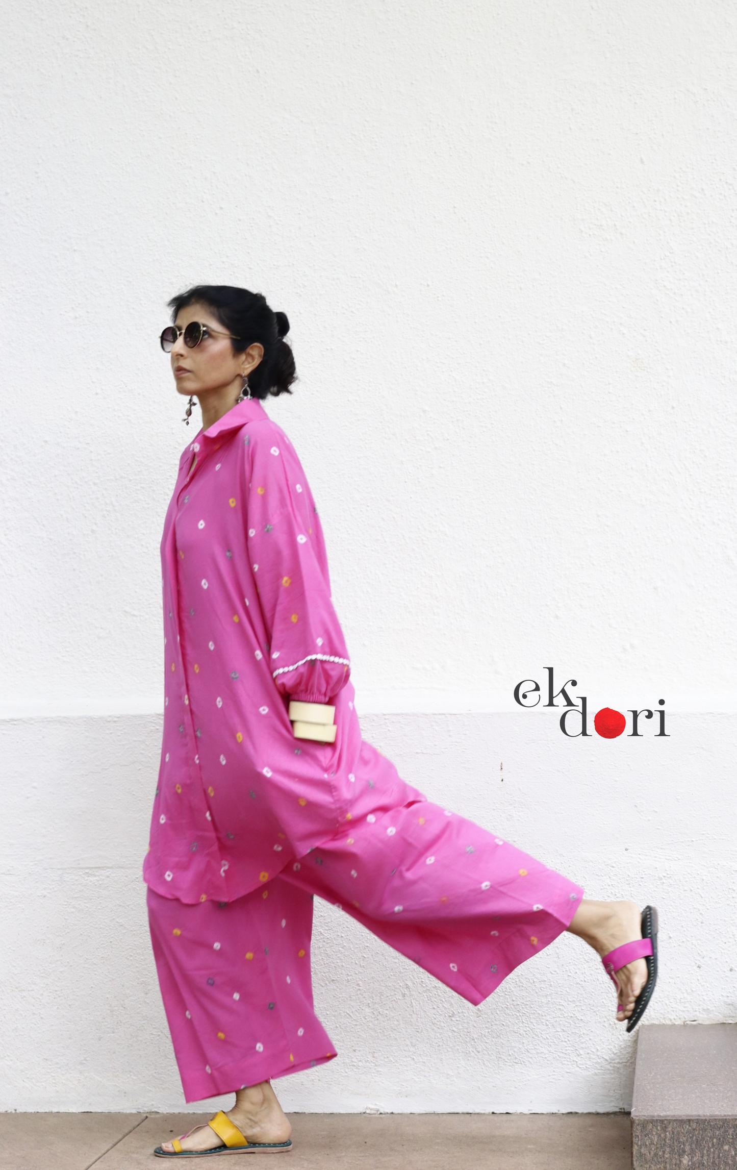 Bandhani 'Pink Confetti' Pink Colourful Cotton Co-ord Set : Buy Kurta Palazzo Cotton Co-ord Set