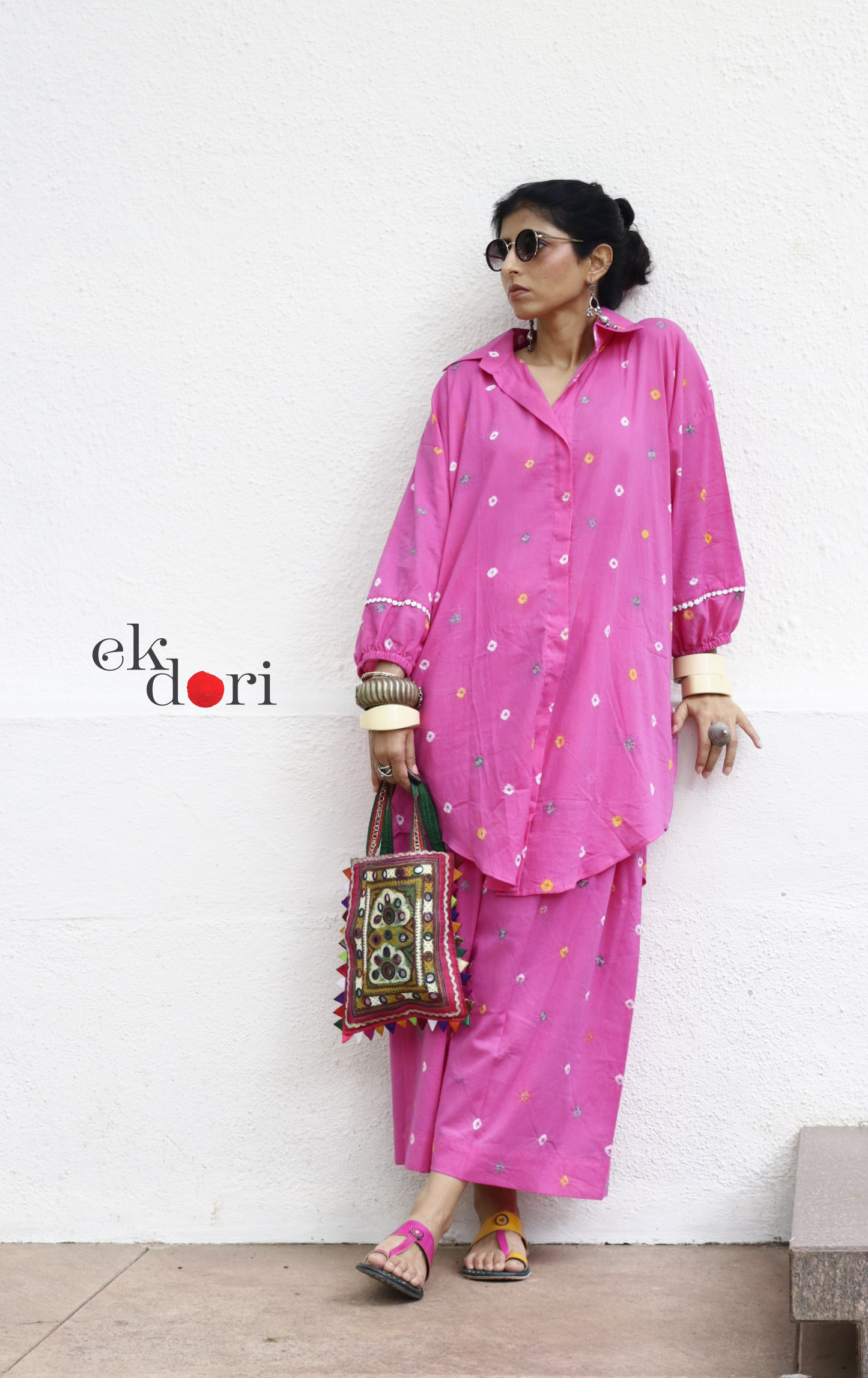 Bandhani 'Pink Confetti' Pink Colourful Cotton Co-ord Set : Buy Kurta Palazzo Cotton Co-ord Set