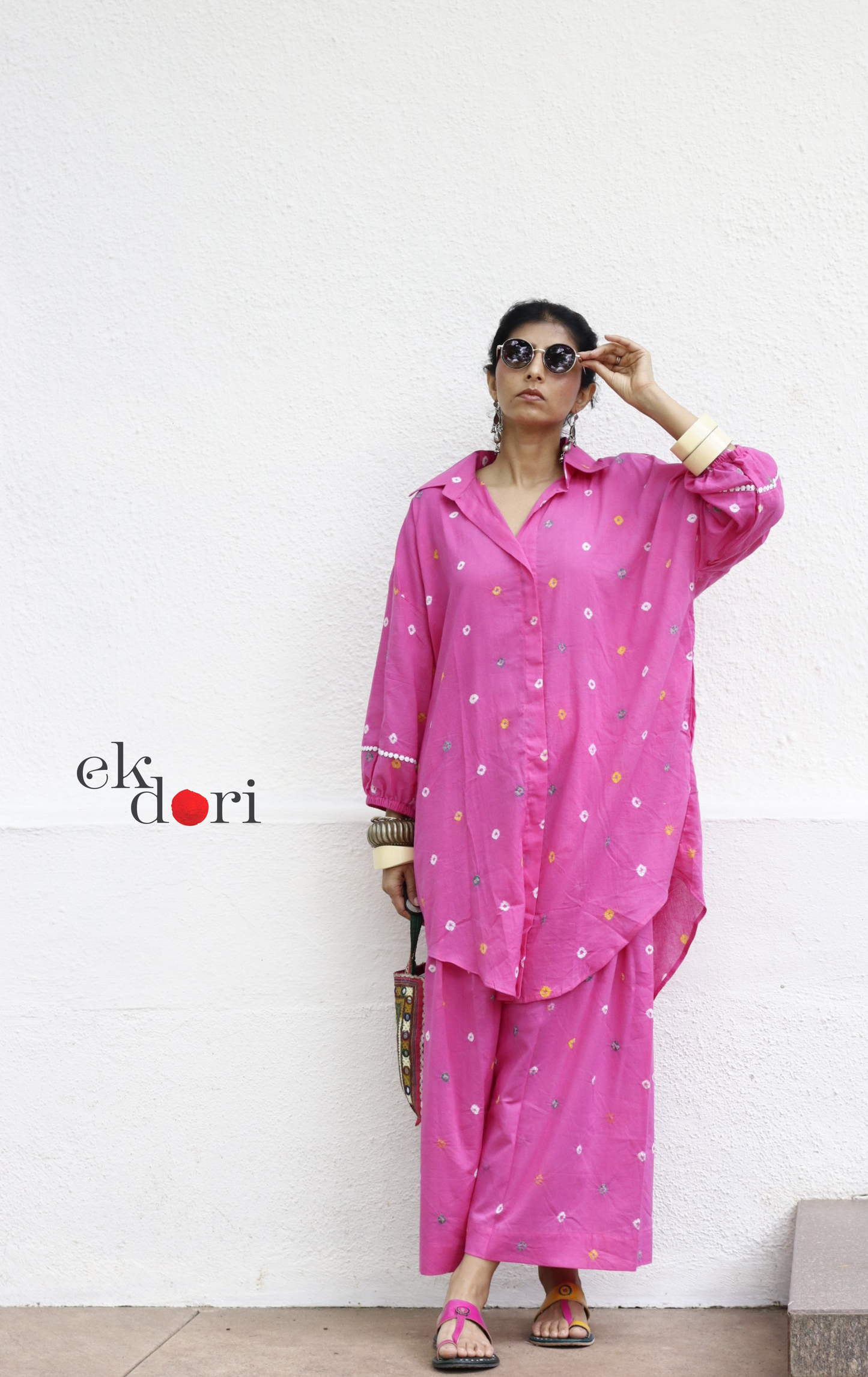 Bandhani 'Pink Confetti' Pink Colourful Cotton Co-ord Set : Buy Kurta Palazzo Cotton Co-ord Set