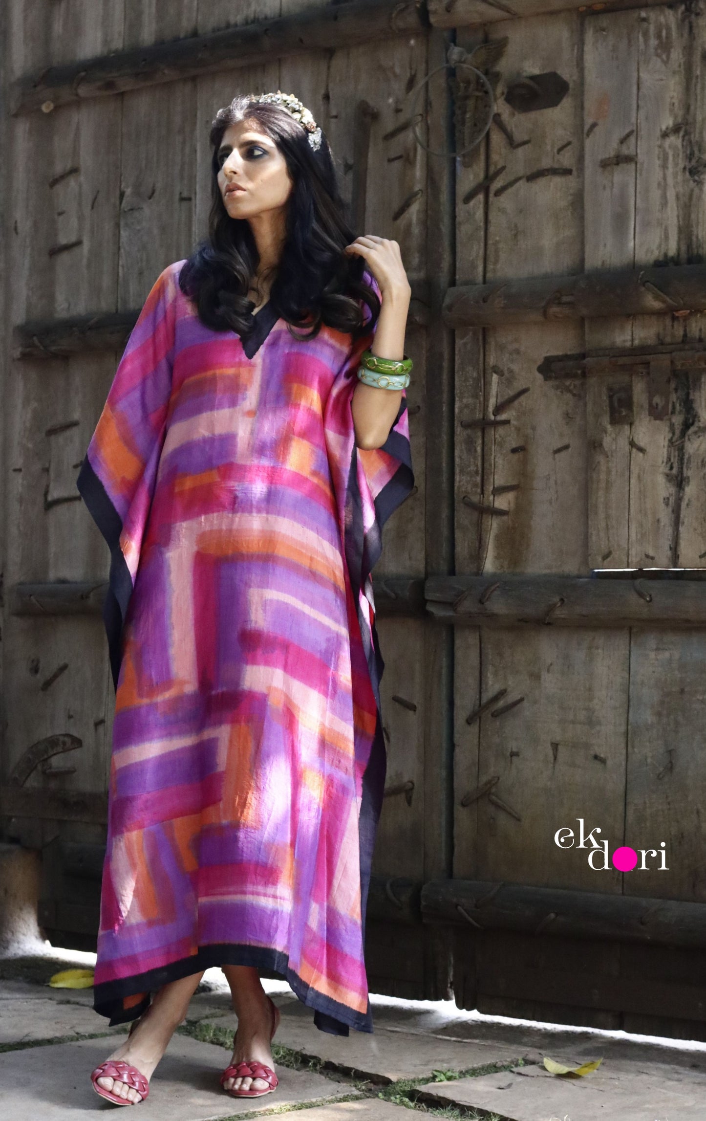 Lavender Fields Silk Kaftan Dress : Pure Silk Statement Kaftan Dress