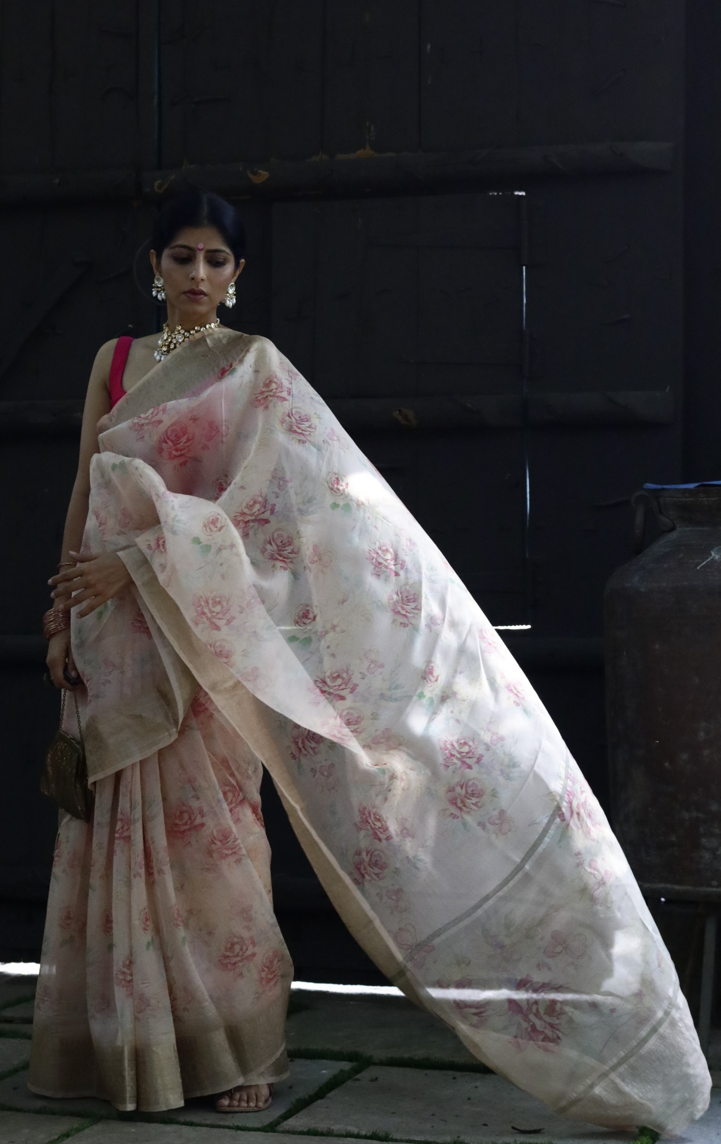 Buy 'Summer Sunset' Pure Organza Silk Saree With Banarasi Border: Summer Silk Banarasi Organza Saree