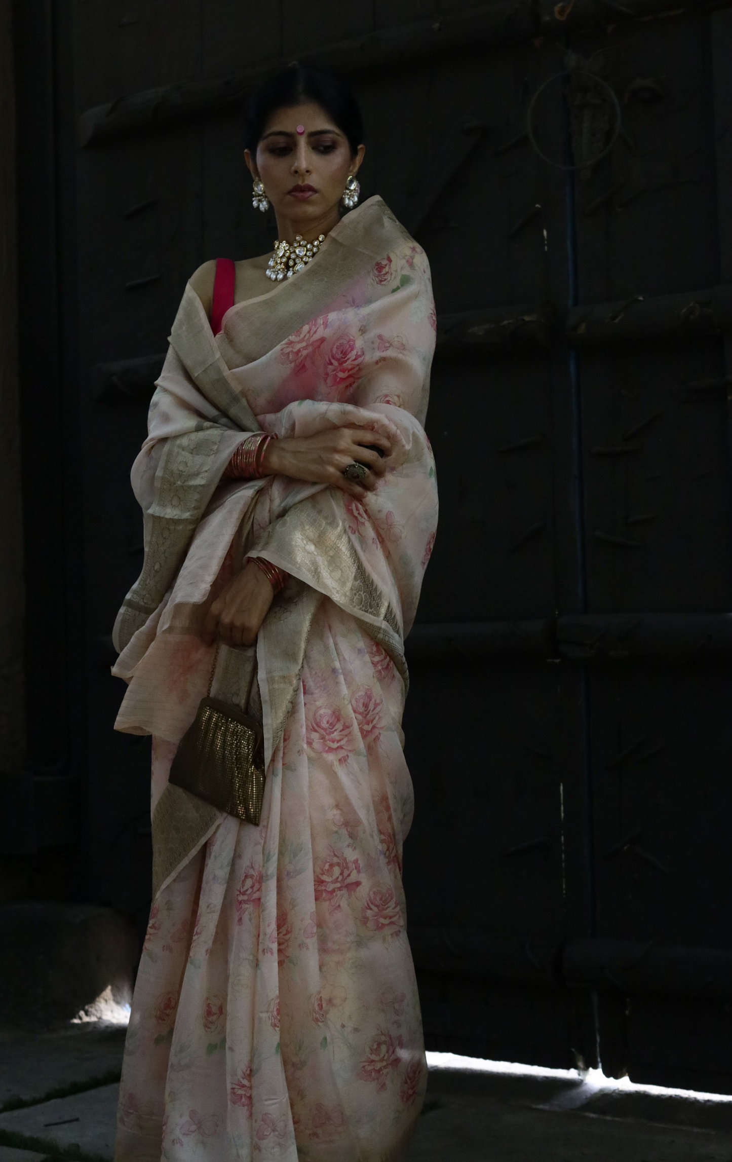 Buy 'Summer Sunset' Pure Organza Silk Saree With Banarasi Border: Summer Silk Banarasi Organza Saree