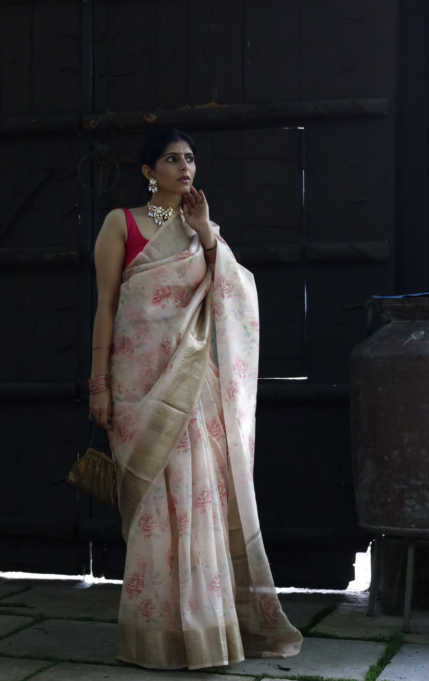 Buy 'Summer Sunset' Pure Organza Silk Saree With Banarasi Border: Summer Silk Banarasi Organza Saree