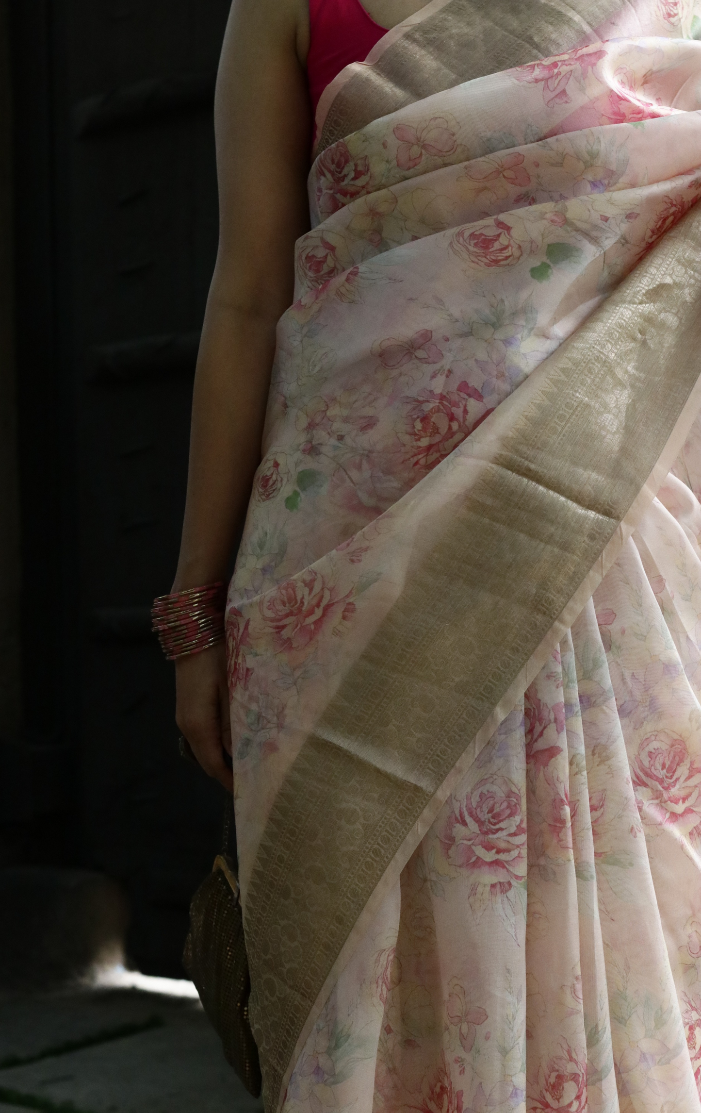 Buy 'Summer Sunset' Pure Organza Silk Saree With Banarasi Border: Summer Silk Banarasi Organza Saree