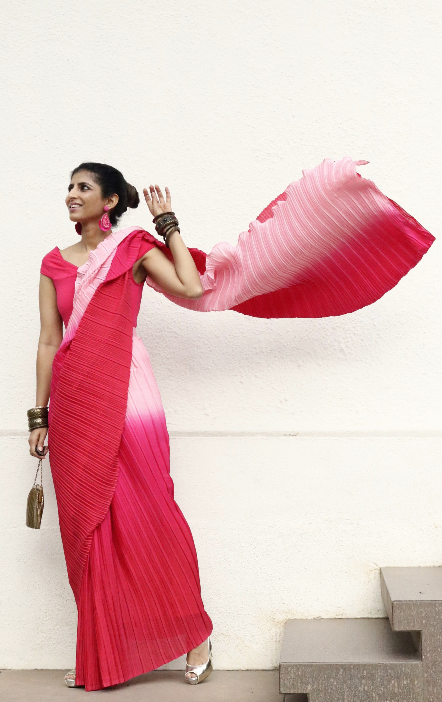 'Candyfloss' Ready To Wear Draped Saree Skirt : Fun Modern Micropleated Quick Draped Saree