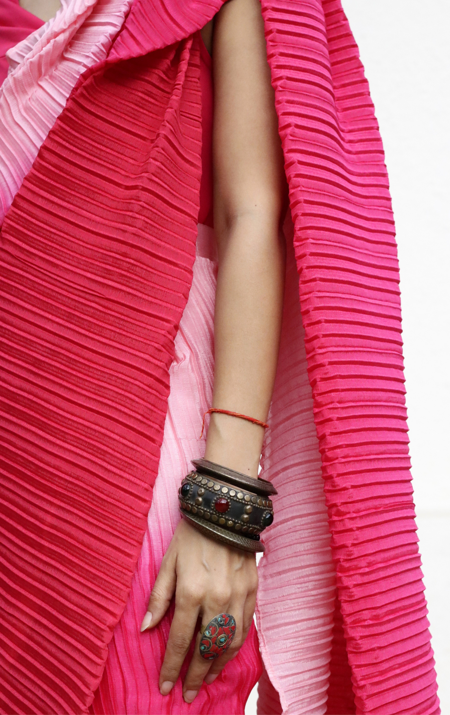'Candyfloss' Ready To Wear Draped Saree Skirt : Fun Modern Micropleated Quick Draped Saree