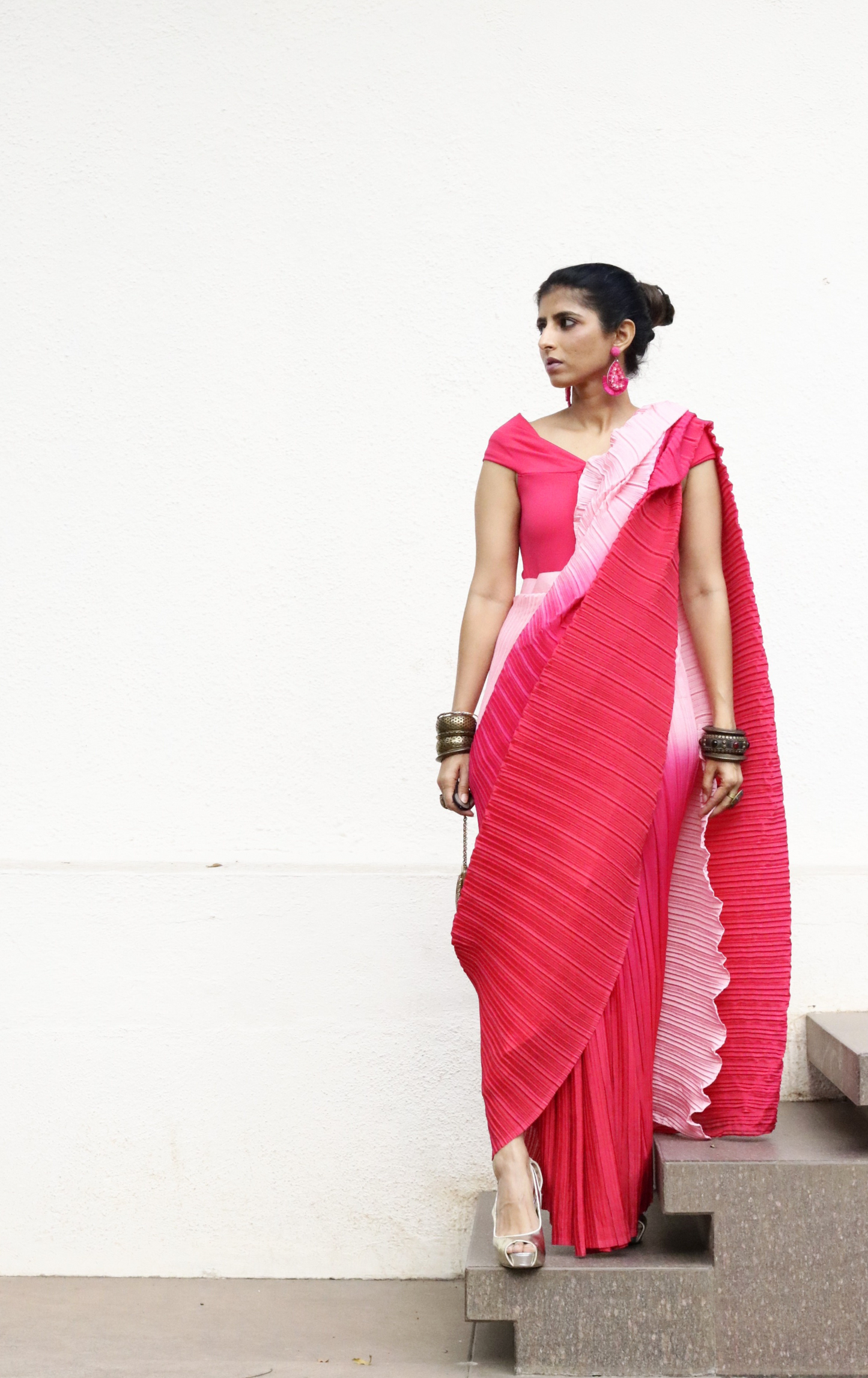 'Candyfloss' Ready To Wear Draped Saree Skirt : Fun Modern Micropleated Quick Draped Saree