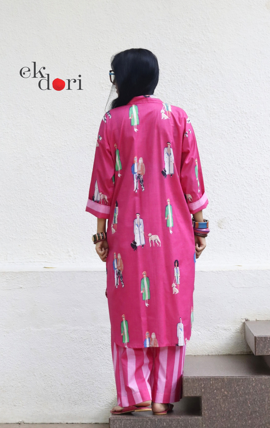 Cotton Kurta Co-Ord Set 'Beach Stroll' : Buy Palazzo Pant Kurta Cotton Co-ord Set In Quirky Fun Print