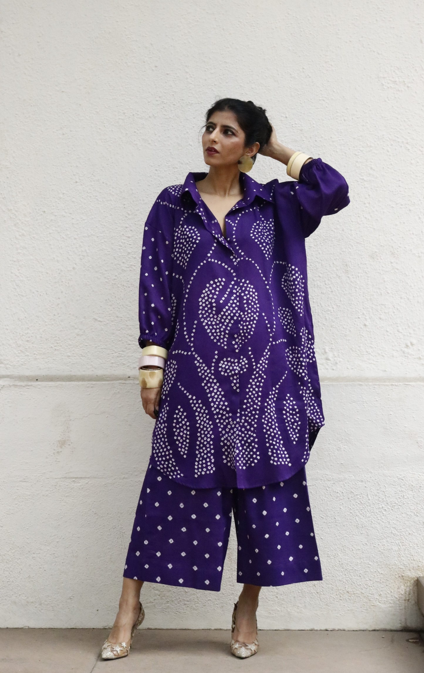 Bandhani Purple Cotton Co-ord Set : Buy Kurta Palazzo Cotton Co-ord Set