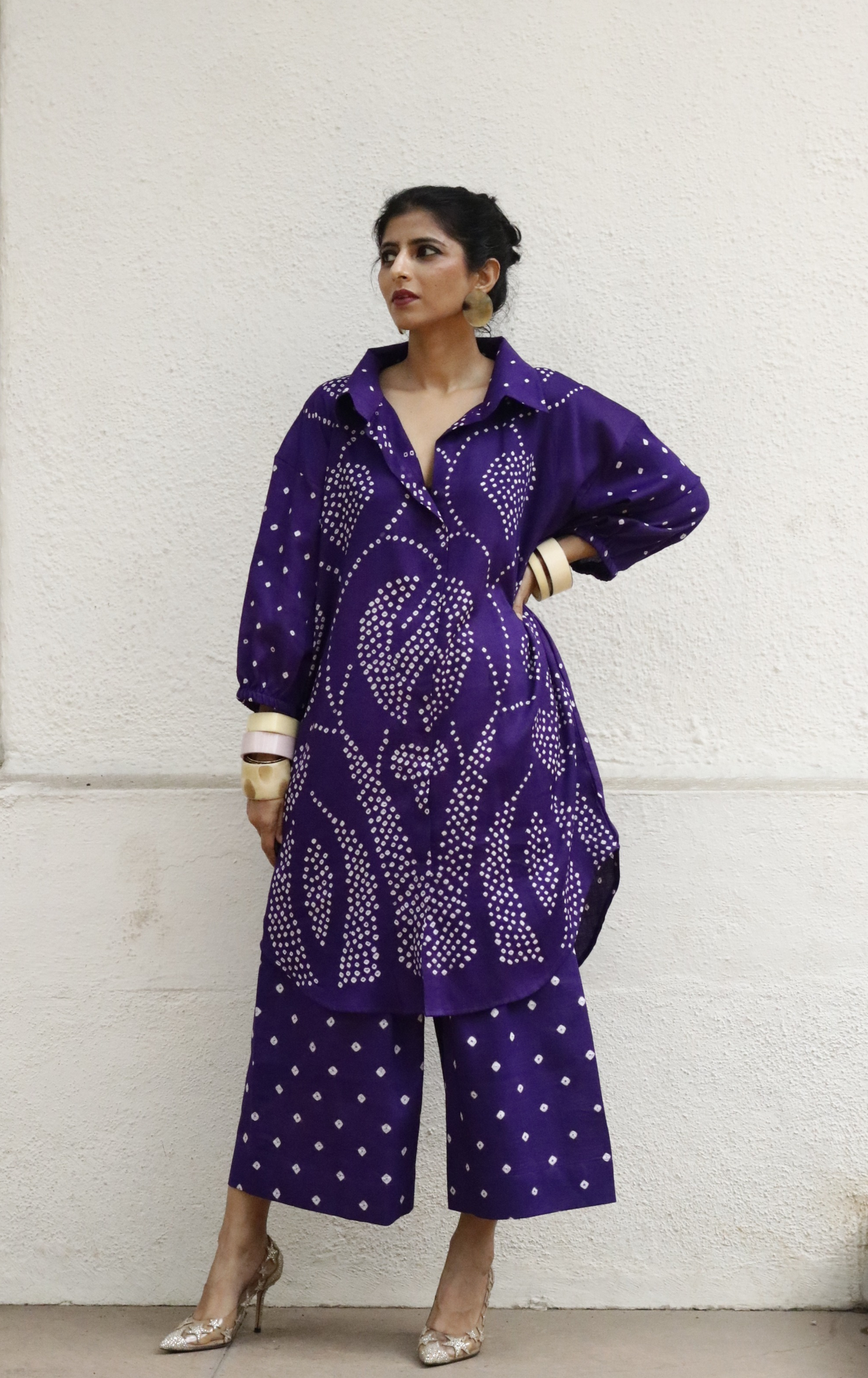 Bandhani Purple Cotton Co-ord Set : Buy Kurta Palazzo Cotton Co-ord Set