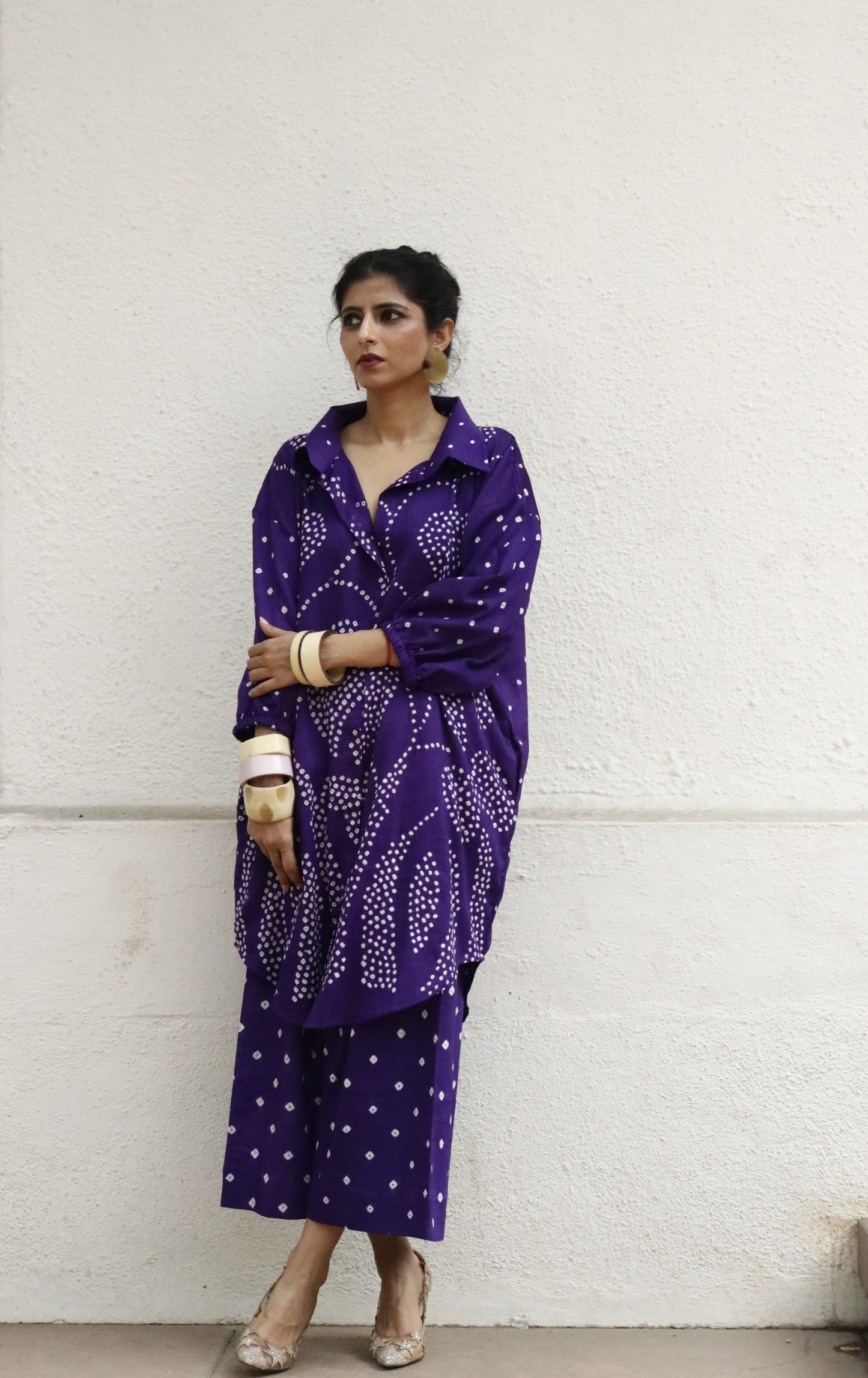 Bandhani Purple Cotton Co-ord Set : Buy Kurta Palazzo Cotton Co-ord Set