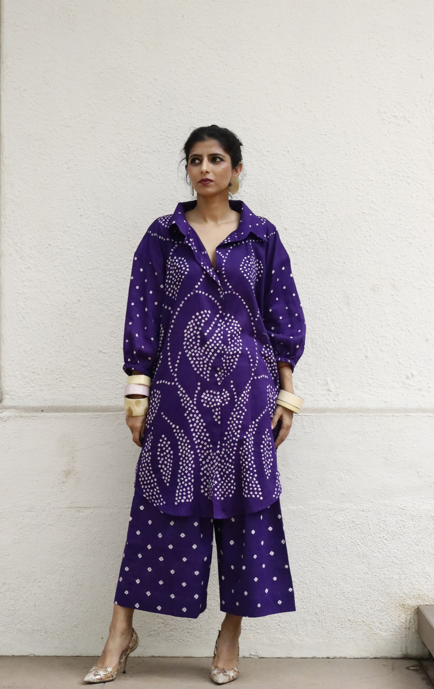 Bandhani Purple Cotton Co-ord Set : Buy Kurta Palazzo Cotton Co-ord Set