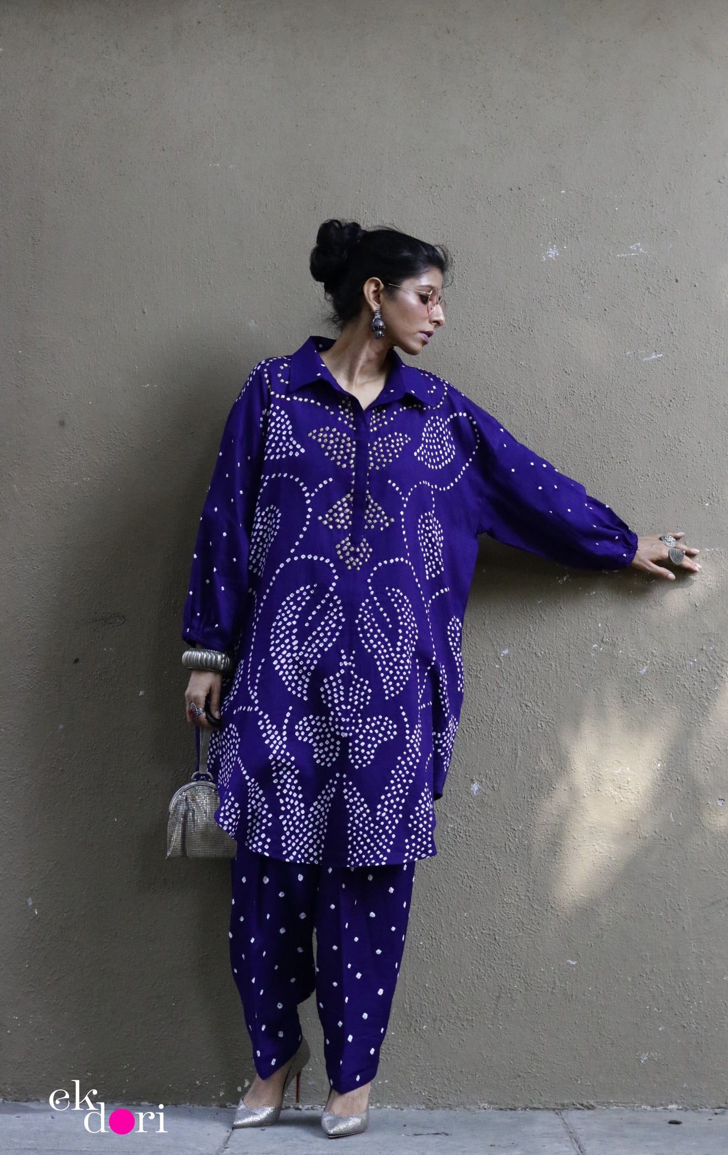 Bandhani Purple Cotton Co-ord Set : Buy Salwaar Kurta Cotton Co-ord Set