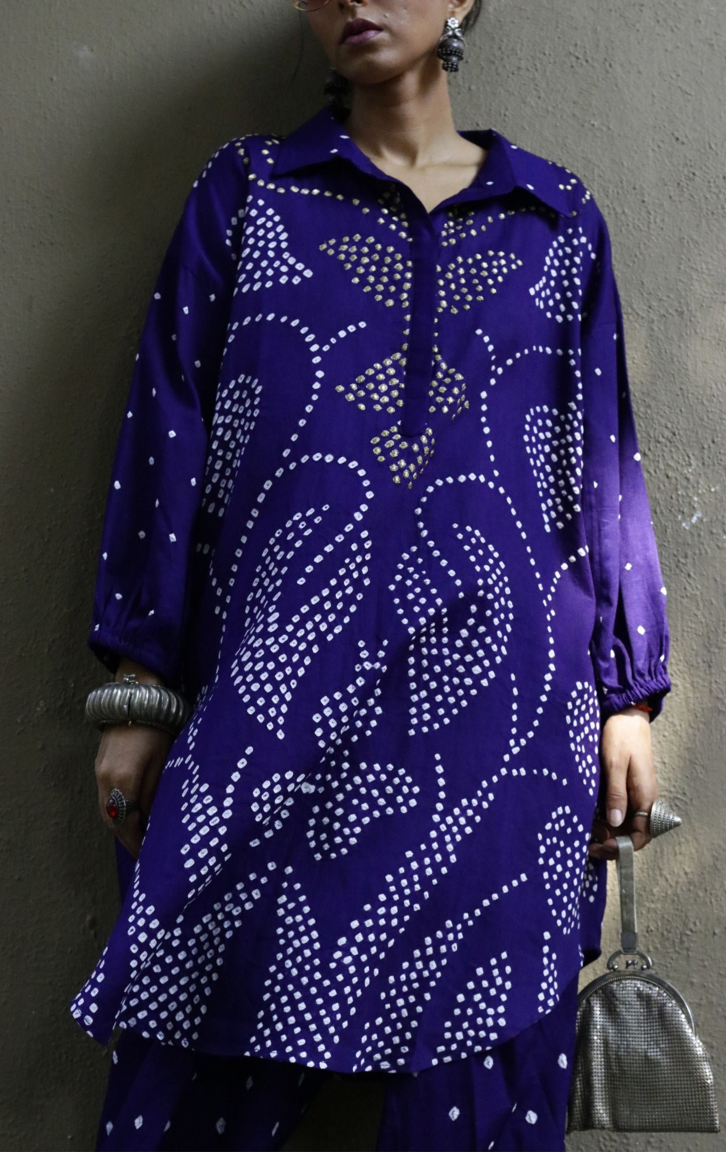 Bandhani Purple Cotton Co-ord Set : Buy Salwaar Kurta Cotton Co-ord Set