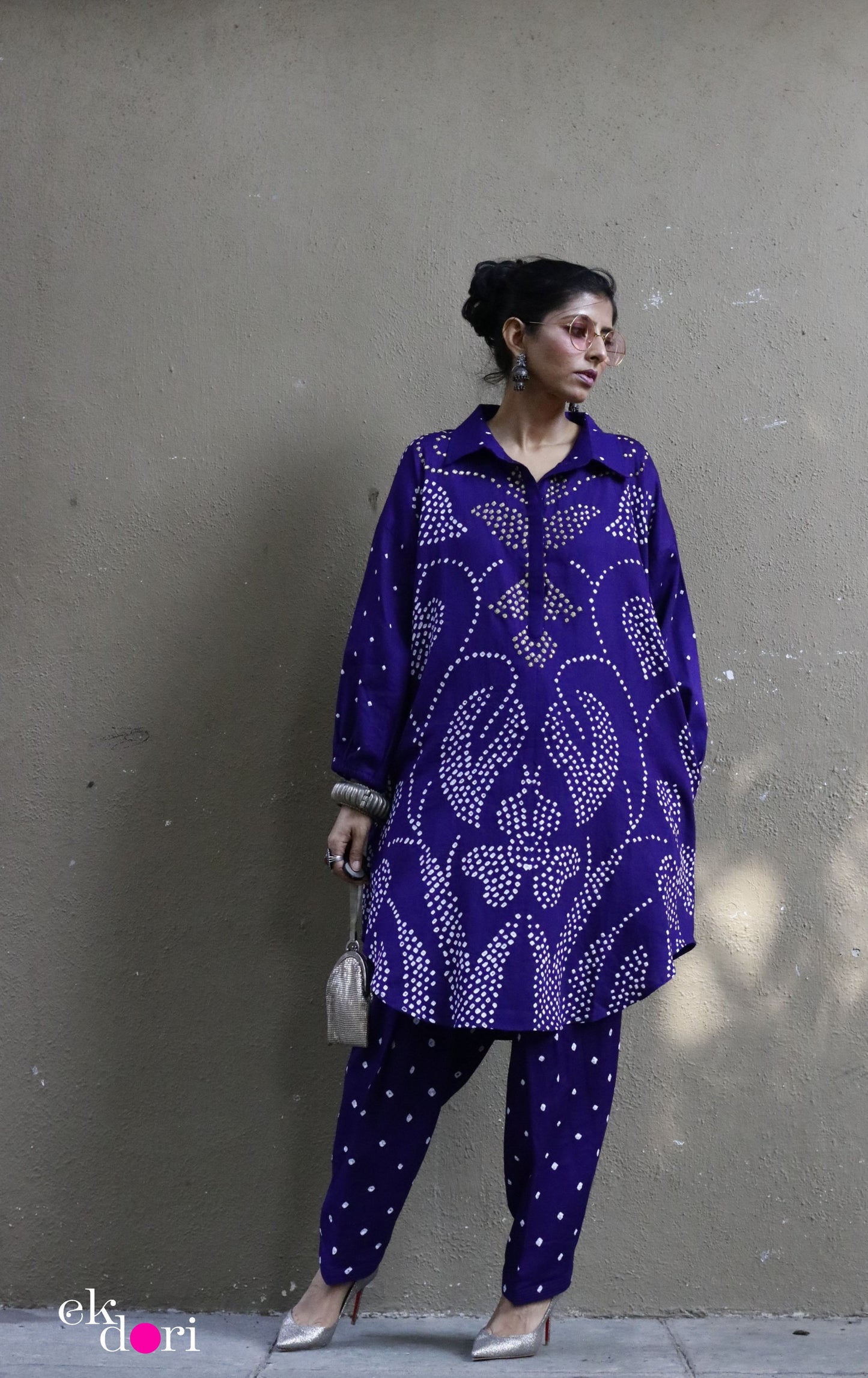 Bandhani Purple Cotton Co-ord Set : Buy Salwaar Kurta Cotton Co-ord Set