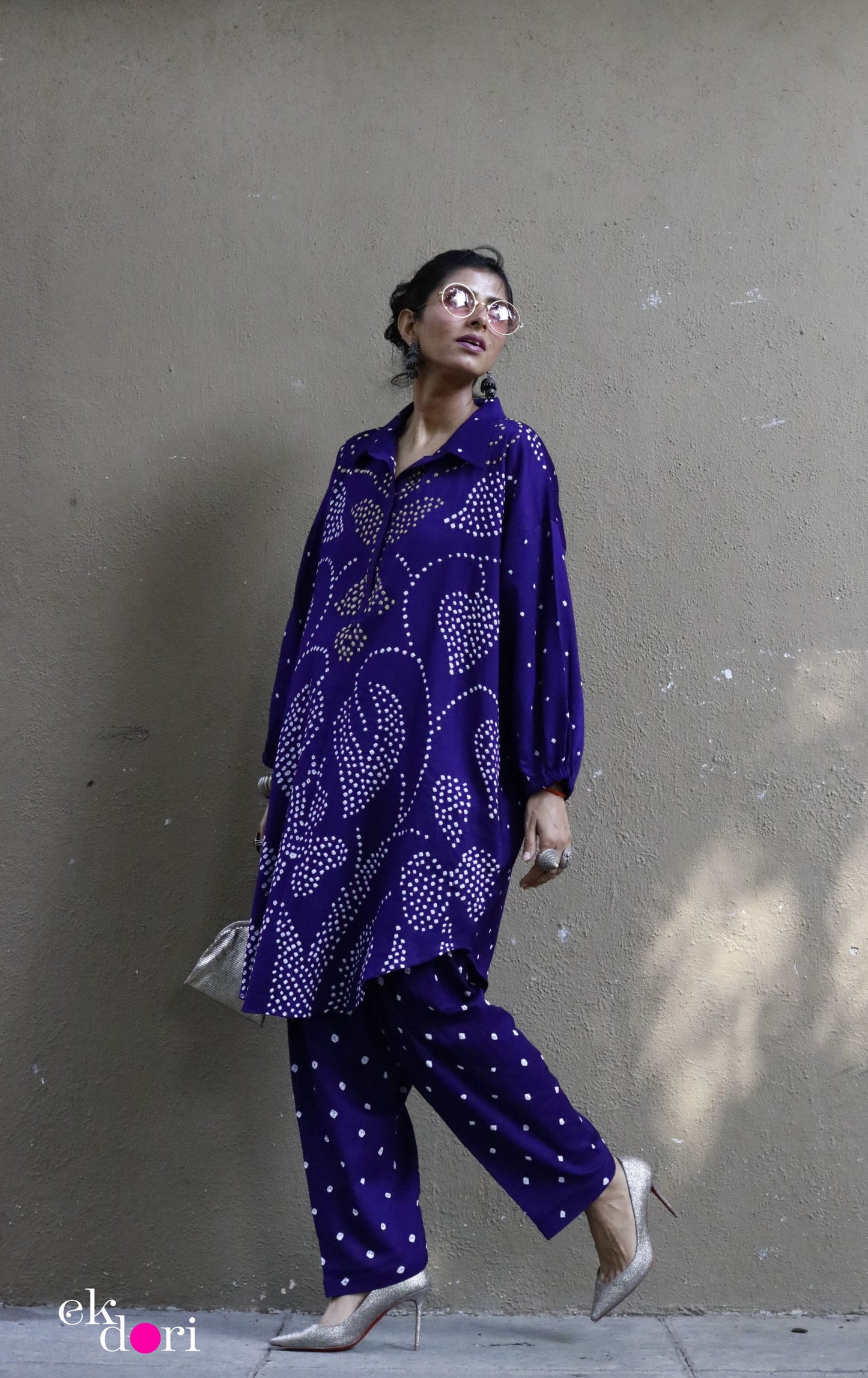 Bandhani Purple Cotton Co-ord Set : Buy Salwaar Kurta Cotton Co-ord Set