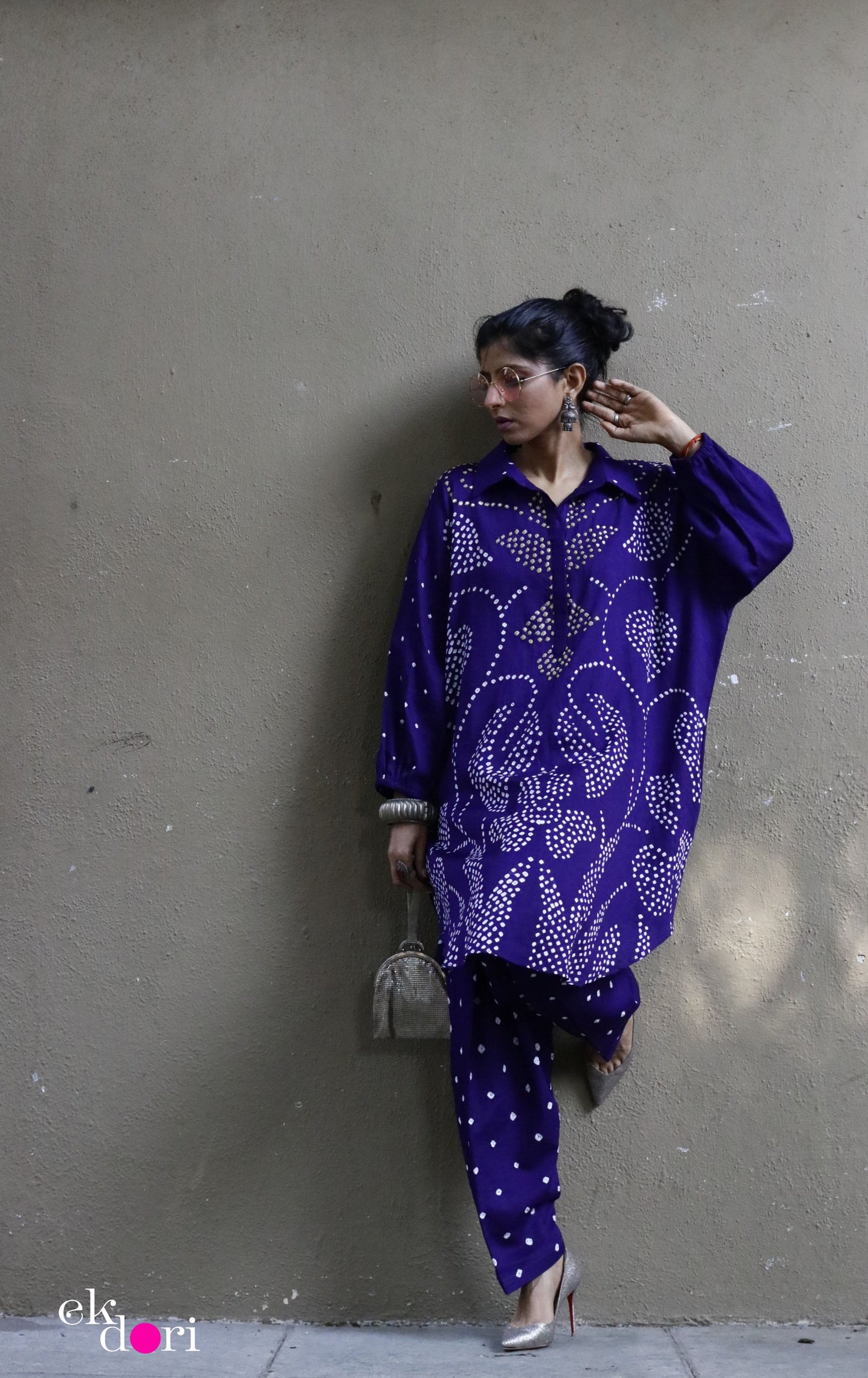 Bandhani Purple Cotton Co-ord Set : Buy Salwaar Kurta Cotton Co-ord Set