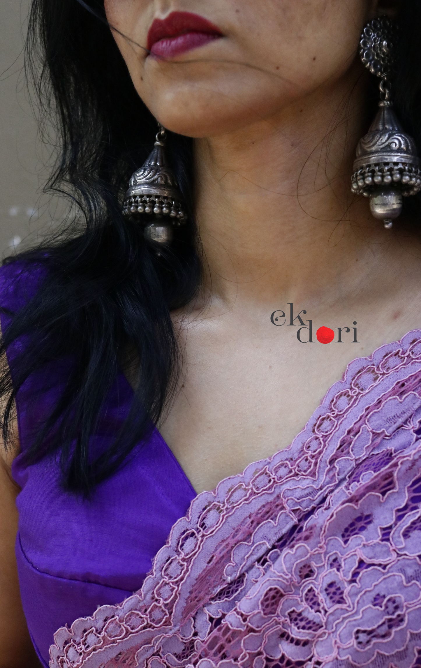 Buy Lavender Lace Saree : Purple Viscose Lace Floral Scalloped Lace Saree
