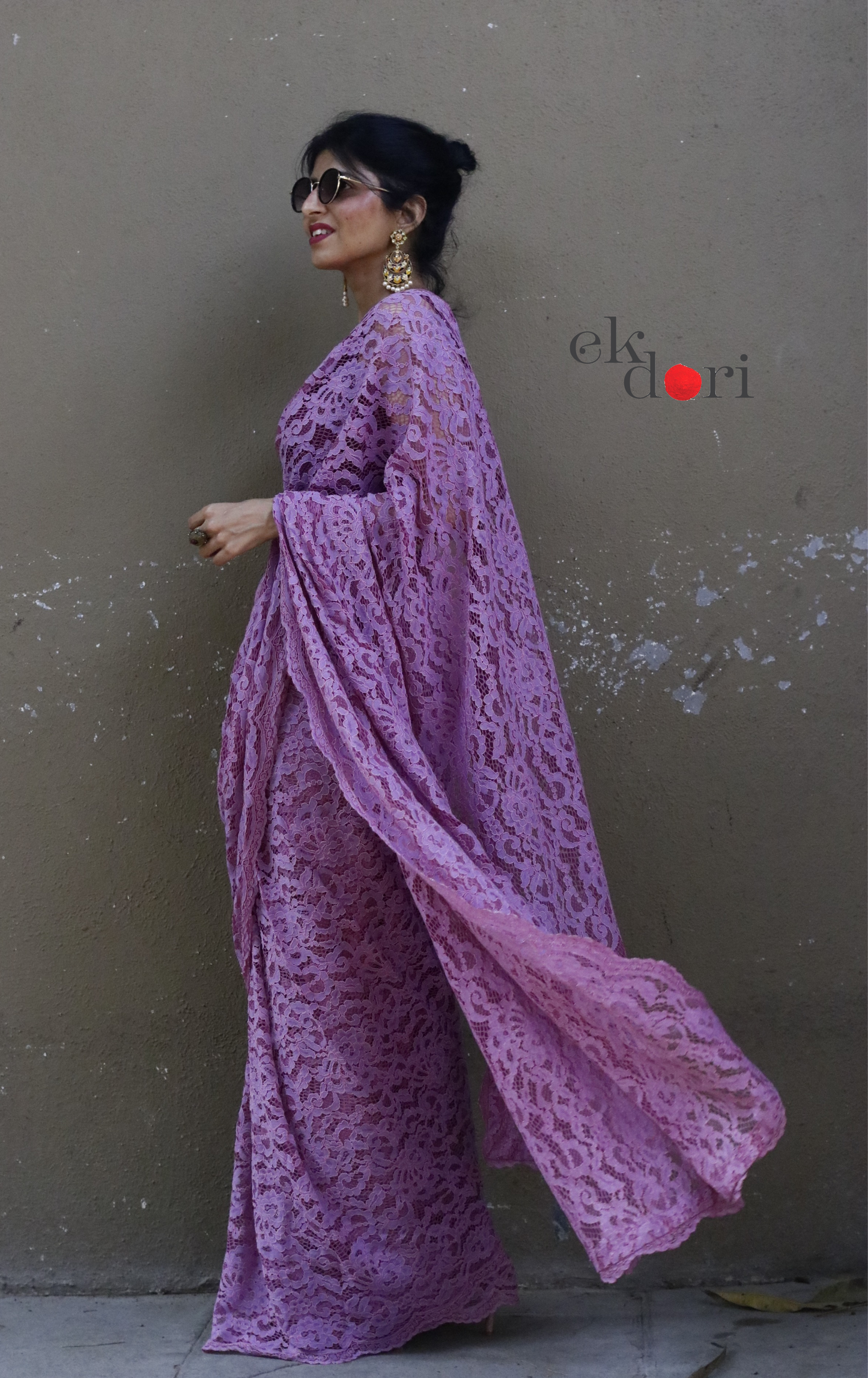 Buy Lavender Lace Saree : Purple Viscose Lace Floral Scalloped Lace Saree