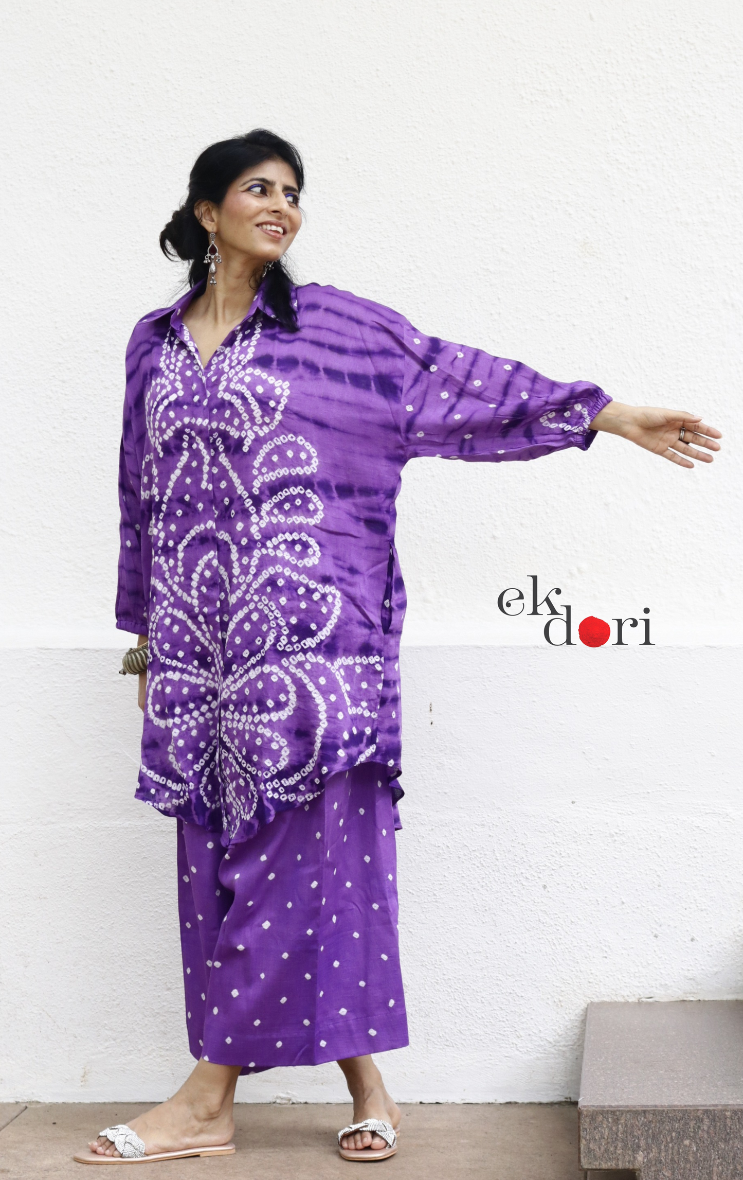 Bandhani 'Purple Please' Purple Cotton Co-ord Set : Buy Kurta Palazzo Cotton Co-ord Set Cotton Bandhani And Shibori Set