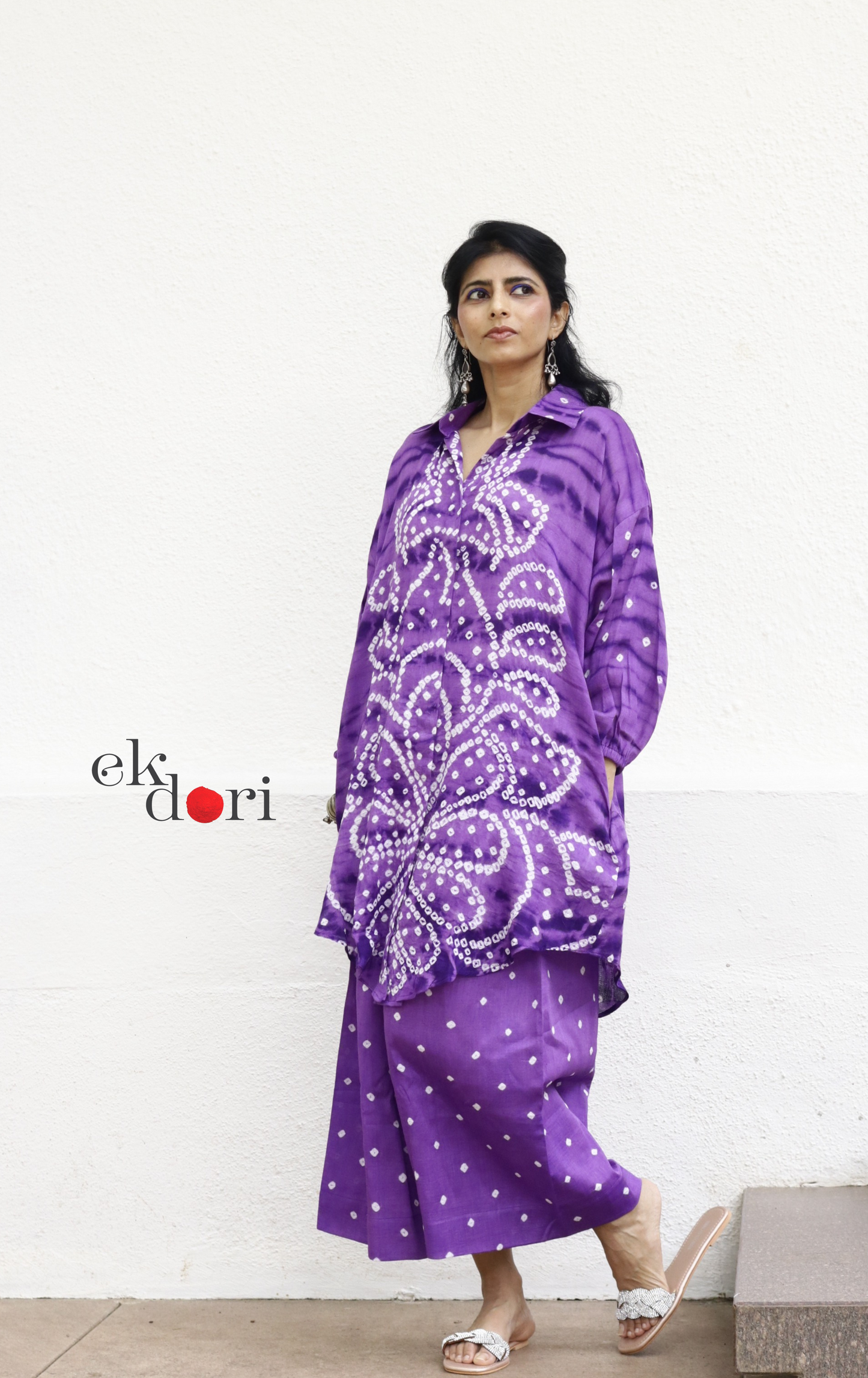 Bandhani 'Purple Please' Purple Cotton Co-ord Set : Buy Kurta Palazzo Cotton Co-ord Set Cotton Bandhani And Shibori Set