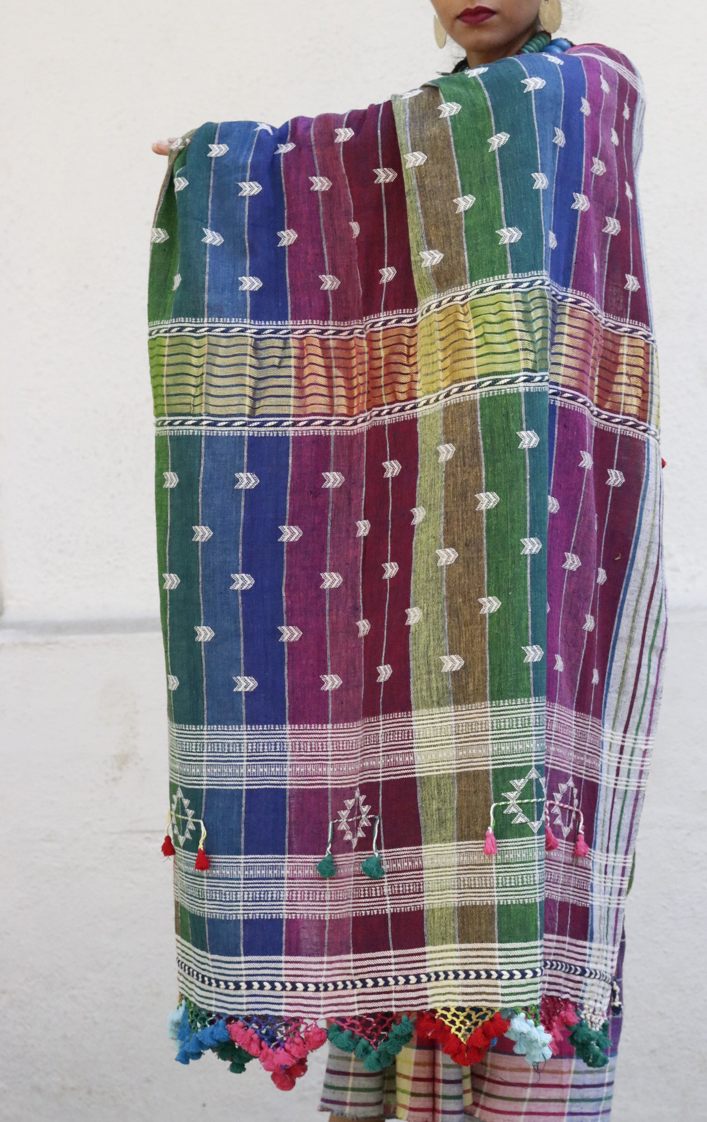 The Pink ' Check Mate' Rainbow Bhujodi Saree : Pure Kala Cotton Bhujodi Handloom Saree