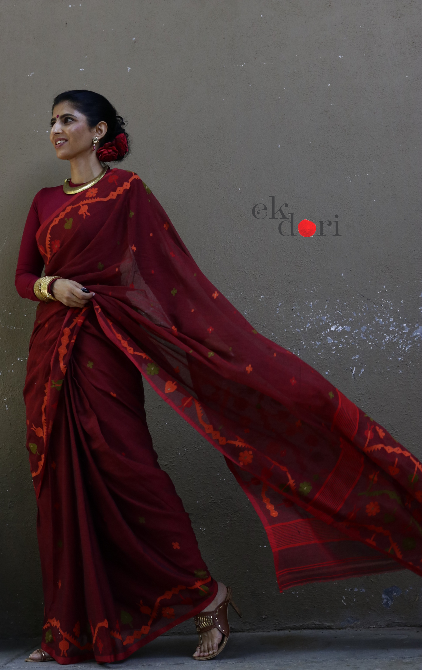Buy Red Soft Cotton Needle Jamdani Saree : Needle Jamdani Handmade Handloom Saree 'Sindoori'