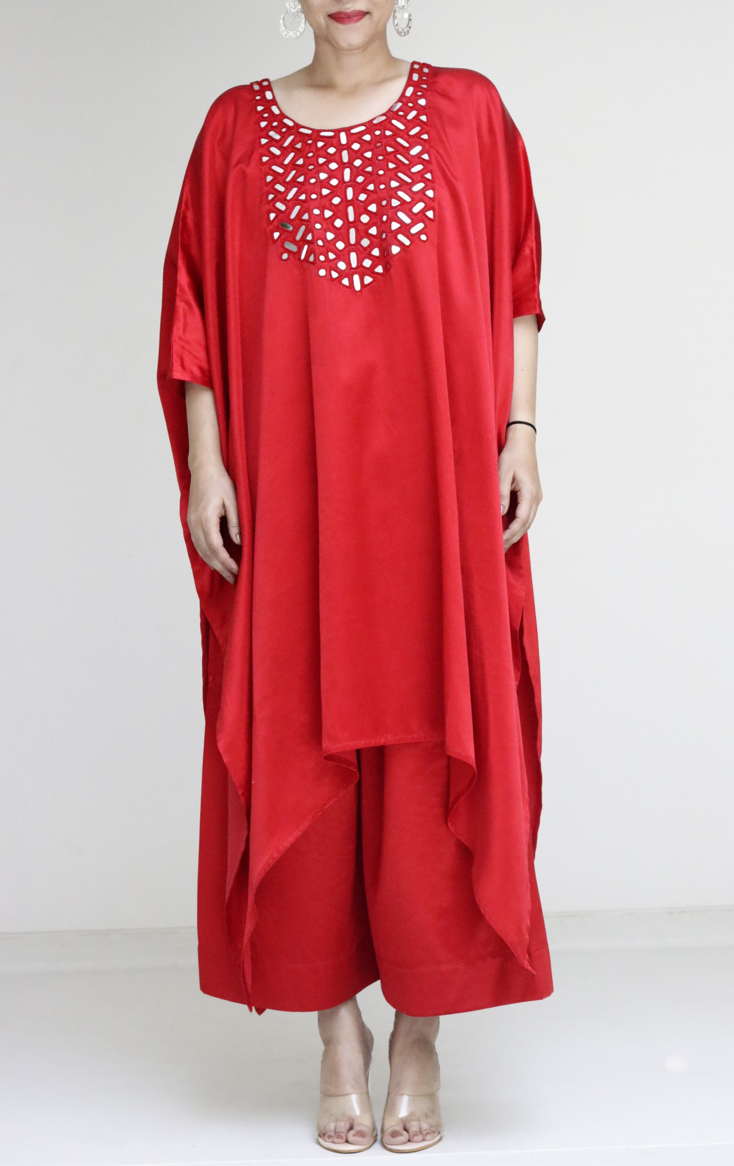Mashru Mirror Work Co-ord Set in Purple 'Laal Gulab' : Buy Palazzo Kaftan Kurta Festive Co-ord Set