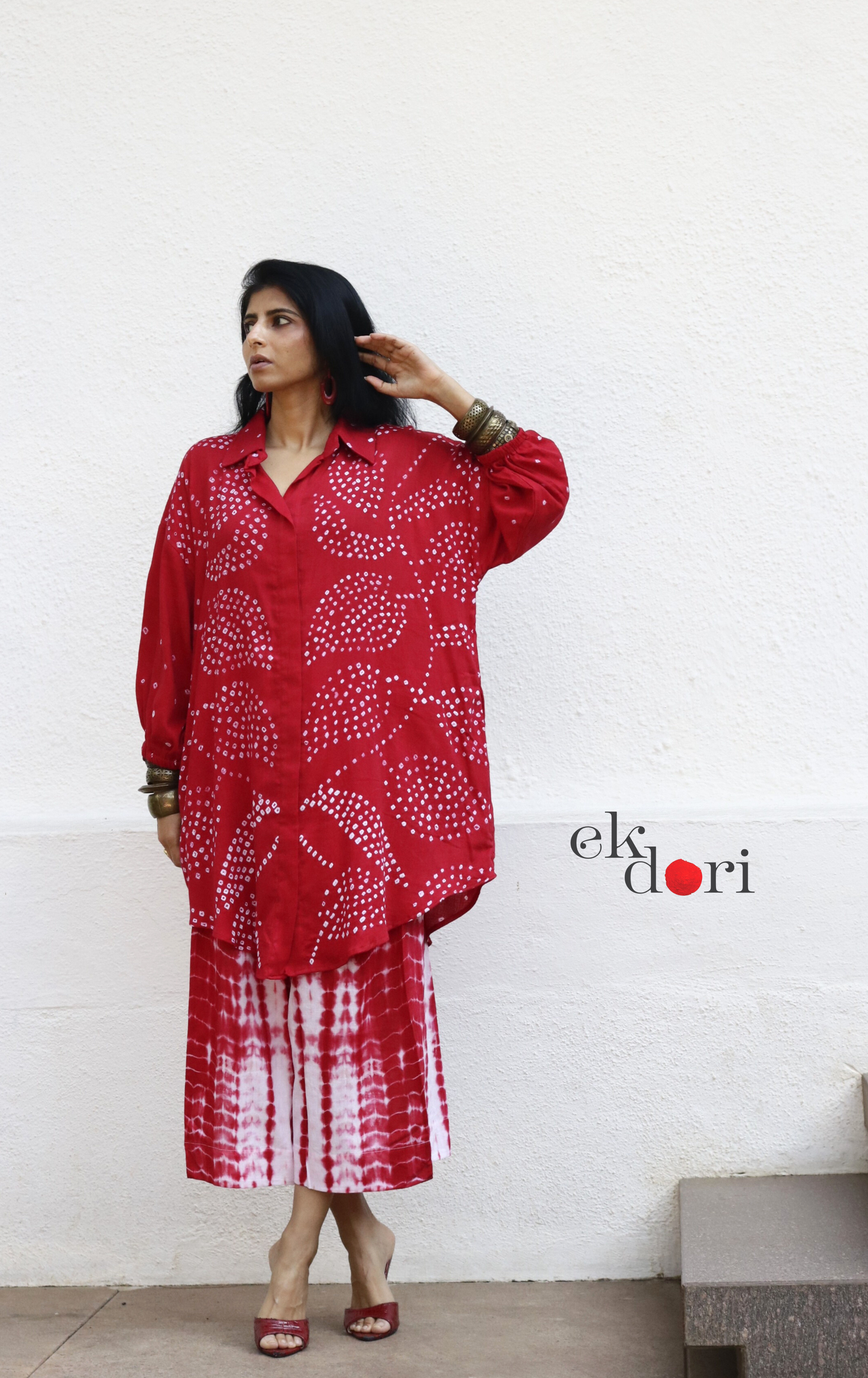 Bandhani Shibori 'Lal Bela' Cotton Co-ord Set : Buy Kurta Palazzo Cotton Co-ord Set Cotton Bandhani Set